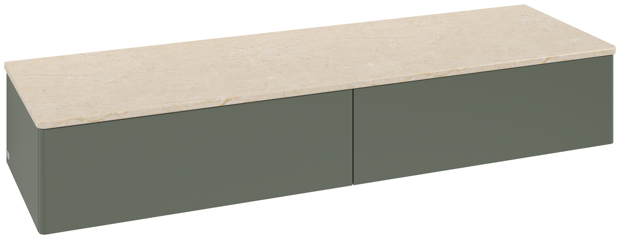 Villeroy & Boch Antao Sideboard, with lighting, 2 pull-out compartments, 1600x268x500mm, Front without structure, Body: Leaf Green Matt Lacquer, Front: Leaf Green Matt Lacquer, Cover plate: Botticino