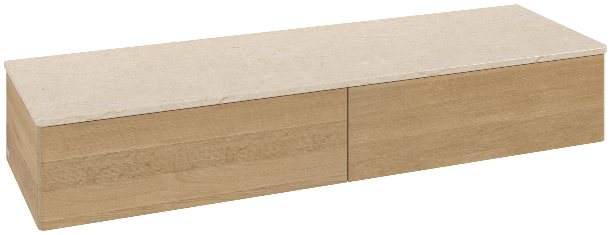 Villeroy & Boch Antao Sideboard, with lighting, 2 pull-out compartments, 1600x268x500mm, Front without structure, Body: Honey Oak, Front: Honey Oak, Cover plate: Botticino