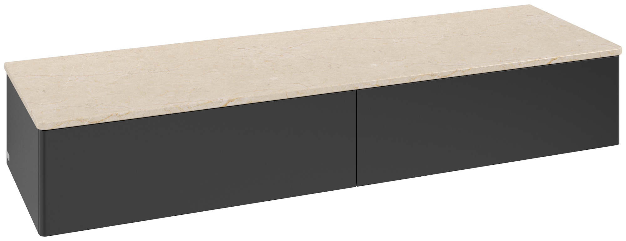 Villeroy & Boch Antao Sideboard, med belysning, 2 utdragbara fack, 1600x268x500mm, Framsidan utan kornig struktur, Kropp: Black Matt Lacquer, Framsida: Black Matt Lacquer, Täckplatta: Botticino
