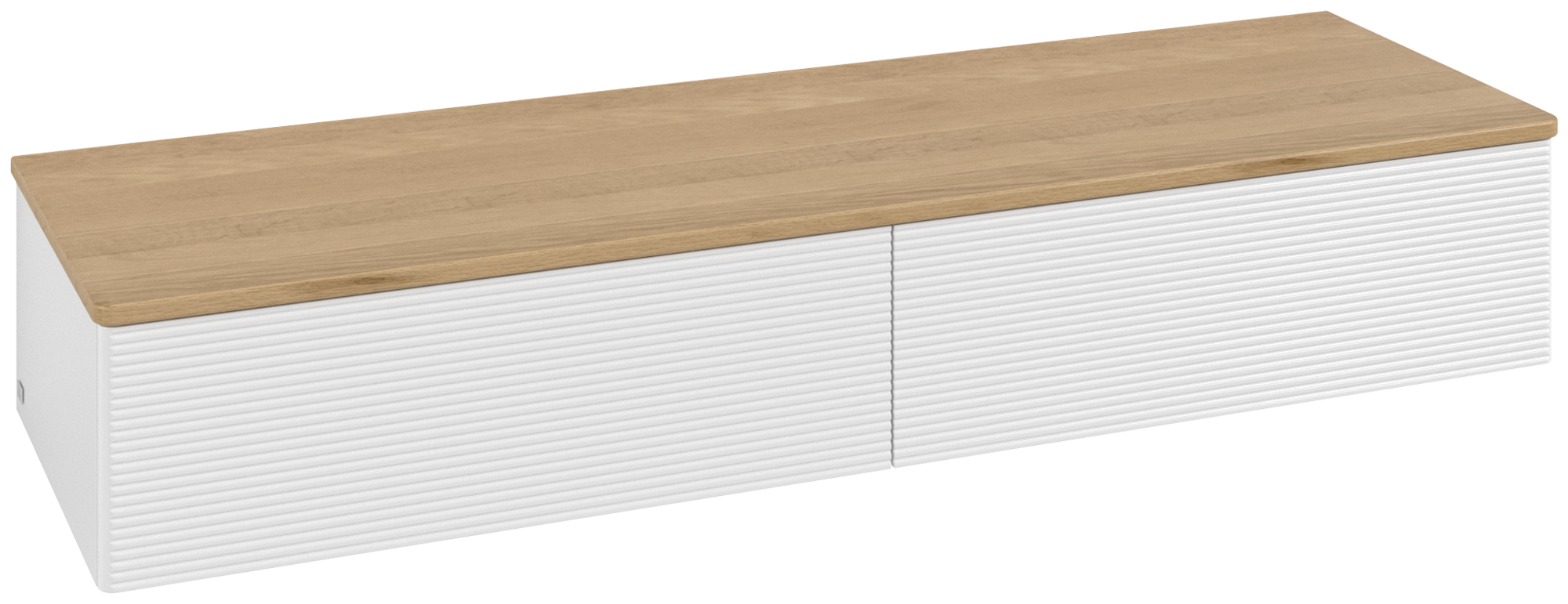 Villeroy & Boch Antao Sideskab, med belysning, 2 udtræk, 1600x268x500mm, Forside med årestruktur, Korpus: Glossy White Lacquer, Front: Glossy White Lacquer, Afdækningsplade: Honey Oak