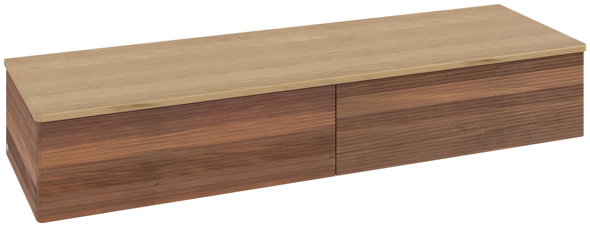 Villeroy & Boch Antao Sideboard, mit Beleuchtung, 2 Auszüge, 1600x268x500mm, Front mit Struktur, Korpus: Warm Walnut, Front: Warm Walnut, Abdeckplatte: Honey Oak