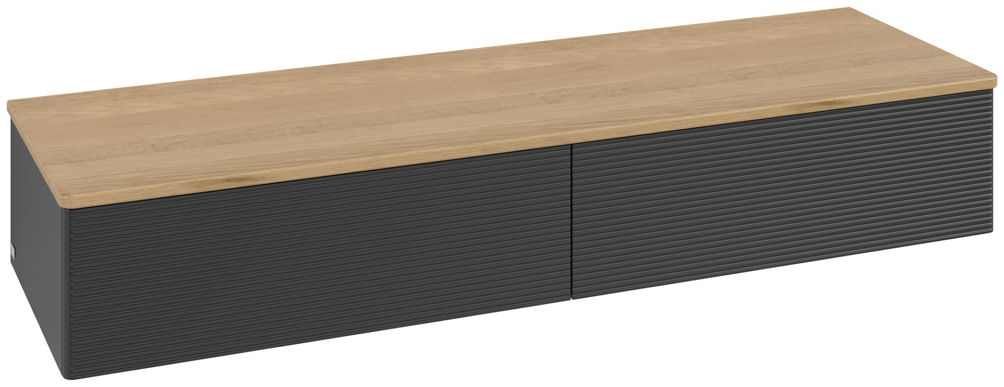 Villeroy & Boch Antao Sideboard, med belysning, 2 utdragbara fack, 1600x268x500mm, Framsida med grynig textur, Kropp: Black Matt Lacquer, Framsida: Black Matt Lacquer, Täckplatta: Honey Oak