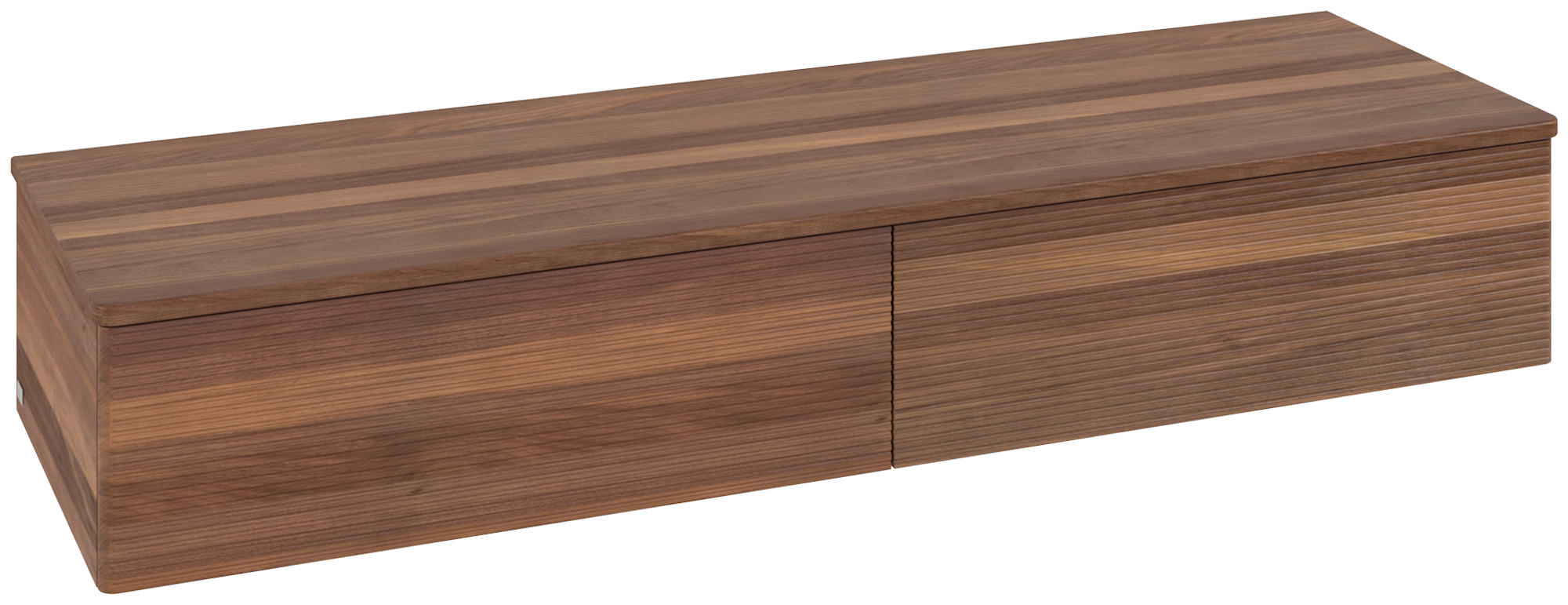 Villeroy & Boch Antao Sideboard, mit Beleuchtung, 2 Auszüge, 1600x268x500mm, Front mit Struktur, Korpus: Warm Walnut, Front: Warm Walnut, Abdeckplatte: Warm Walnut