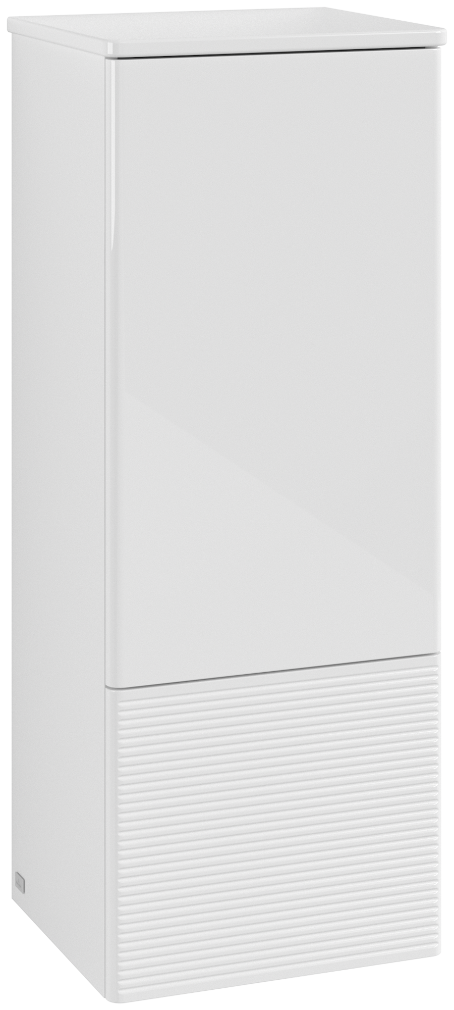 Villeroy & Boch Antao Medium-height cabinet, with lighting, 1 door, 414x1039x356mm, Front with grain texture, Body: Glossy White Lacquer, Front: Glossy White Lacquer, Cover plate: Glossy White Lacquer