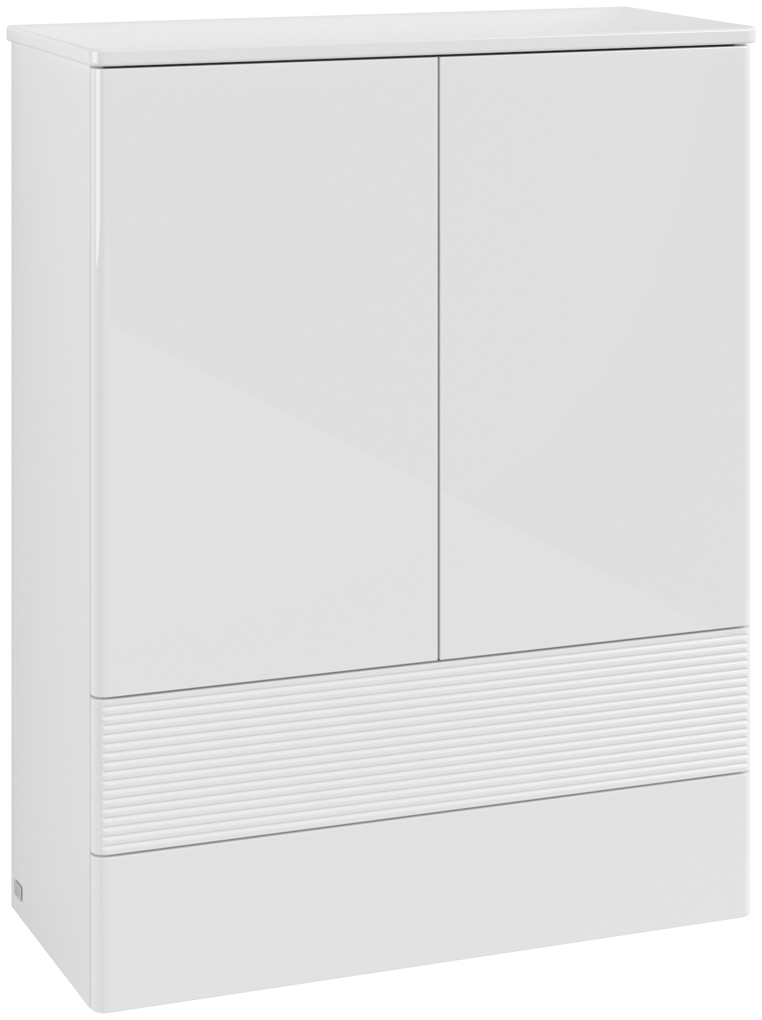 Villeroy & Boch Antao Highboard, with lighting, 2 doors, 814x1039x356mm, Front with grain texture, Body: Glossy White Lacquer, Front: Glossy White Lacquer, Cover plate: Glossy White Lacquer