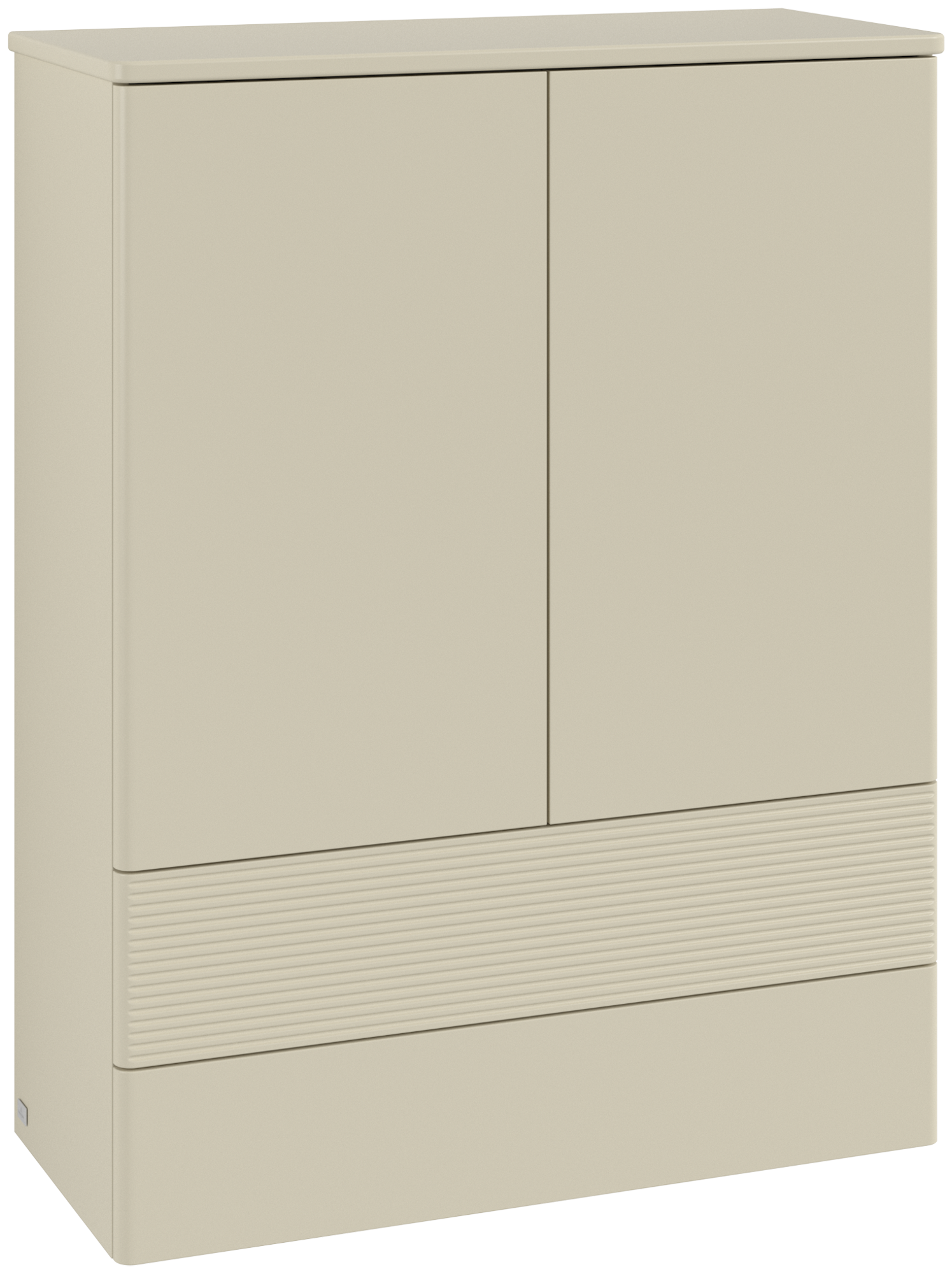 Villeroy & Boch Antao Highboard, with lighting, 2 doors, 814x1039x356mm, Front with grain texture, Body: Silk Grey Matt Lacquer, Front: Silk Grey Matt Lacquer, Cover plate: Silk Grey Matt Lacquer