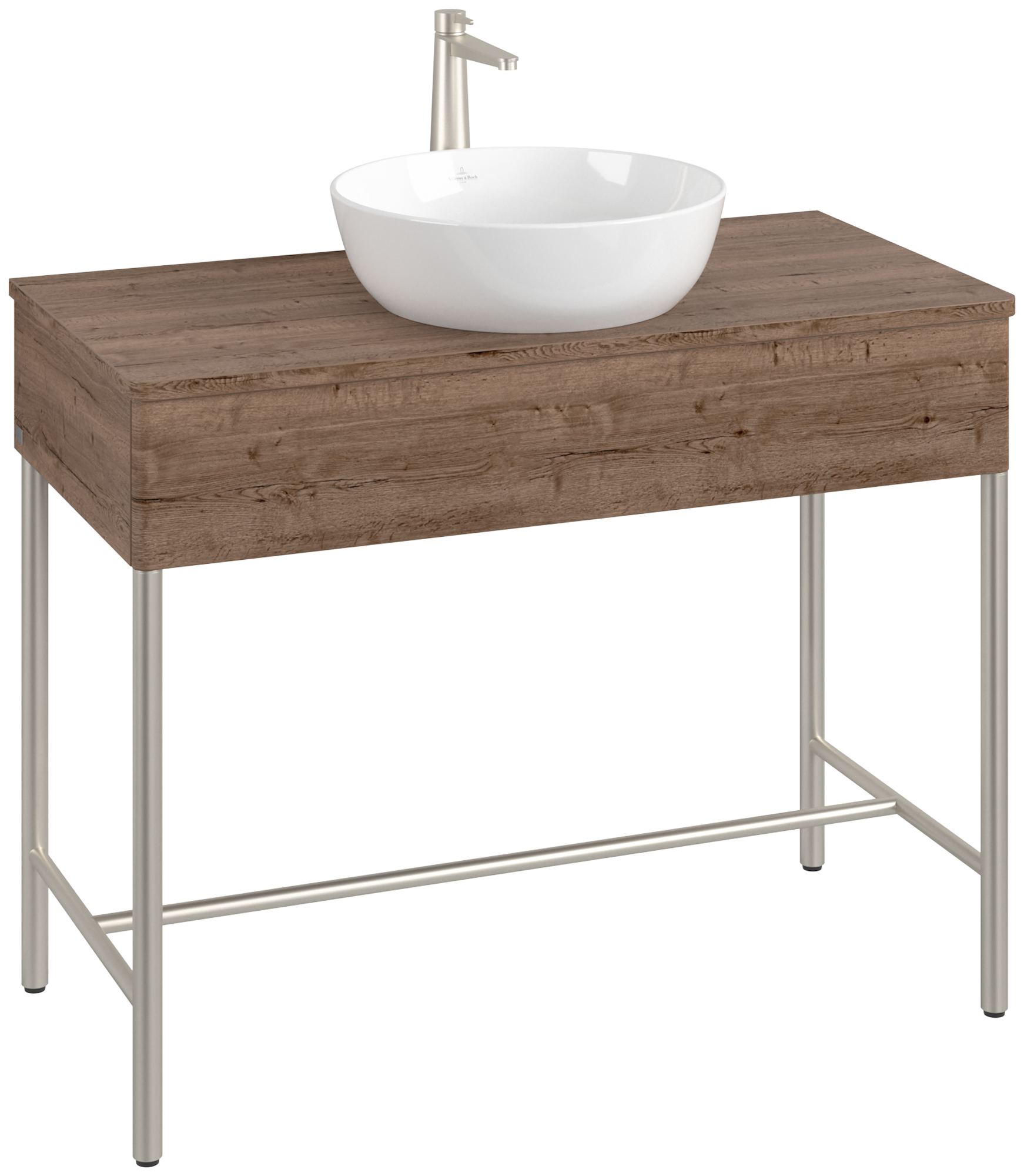 Villeroy & Boch Artis Waschbeckenunterschrank mit Metallgestell, 1 Auszug, Korpus: <p>Tobacco Oak</p>, Front: <p>Tobacco Oak</p>