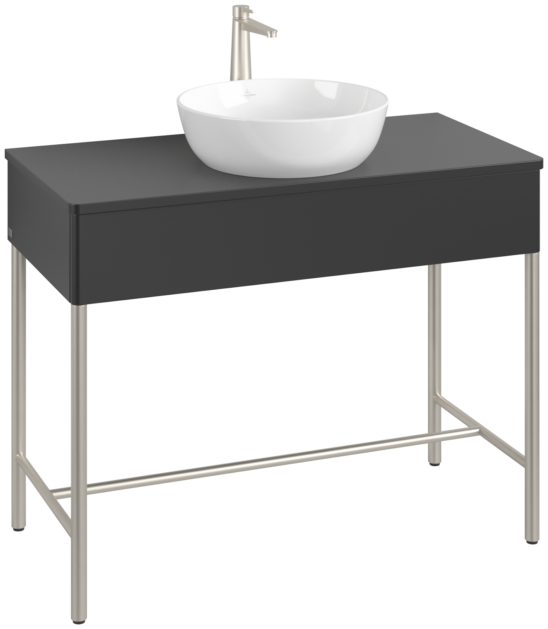 Villeroy & Boch Artis Waschbeckenunterschrank mit Metallgestell, 1 tiroir sur rails, Caisson: Black Matt Lacquer, Façade: Black Matt Lacquer