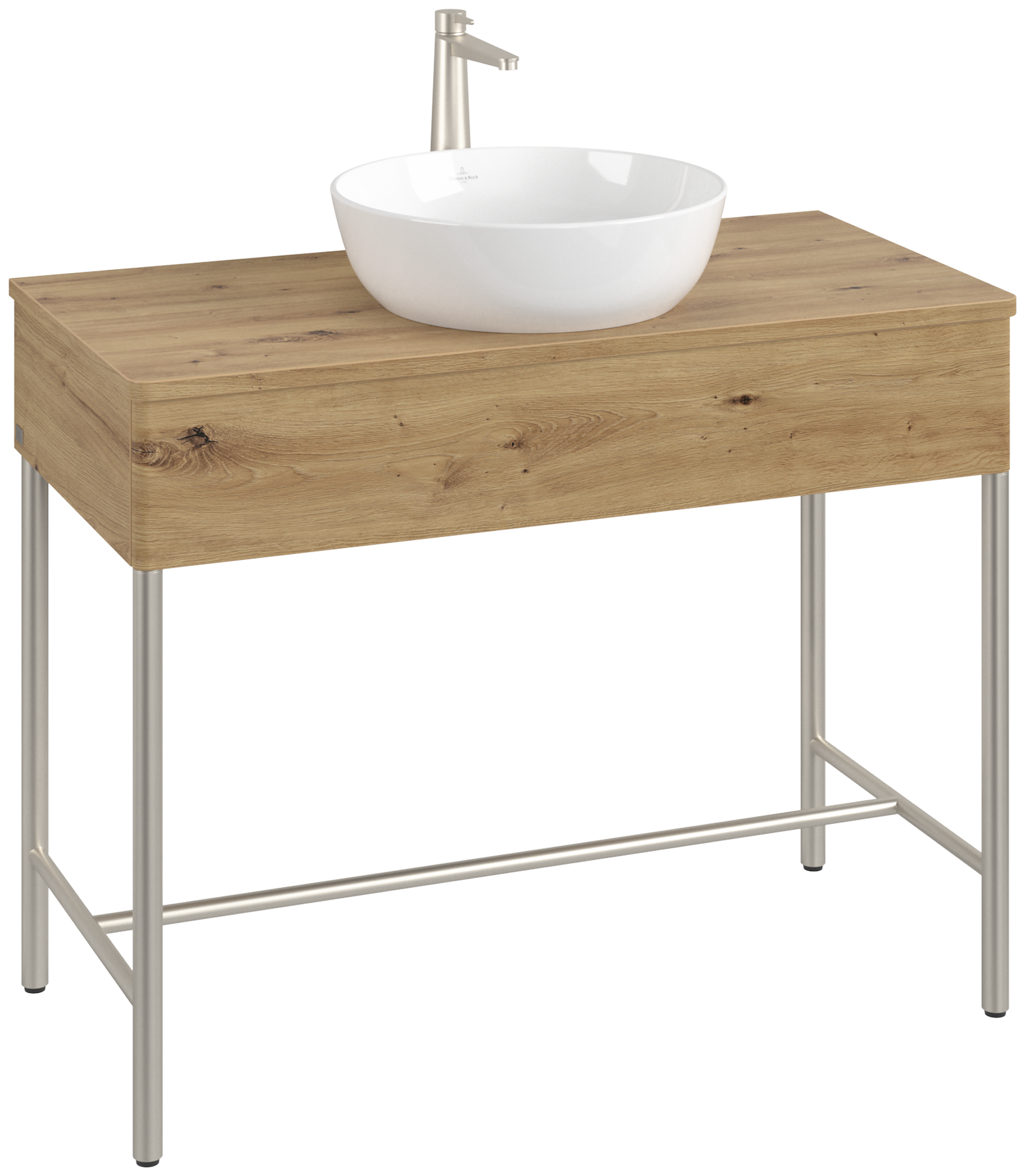 Villeroy & Boch Artis Waschbeckenunterschrank mit Metallgestell, 1 tiroir sur rails, Caisson: Oak Natural Touch, Façade: Oak Natural Touch