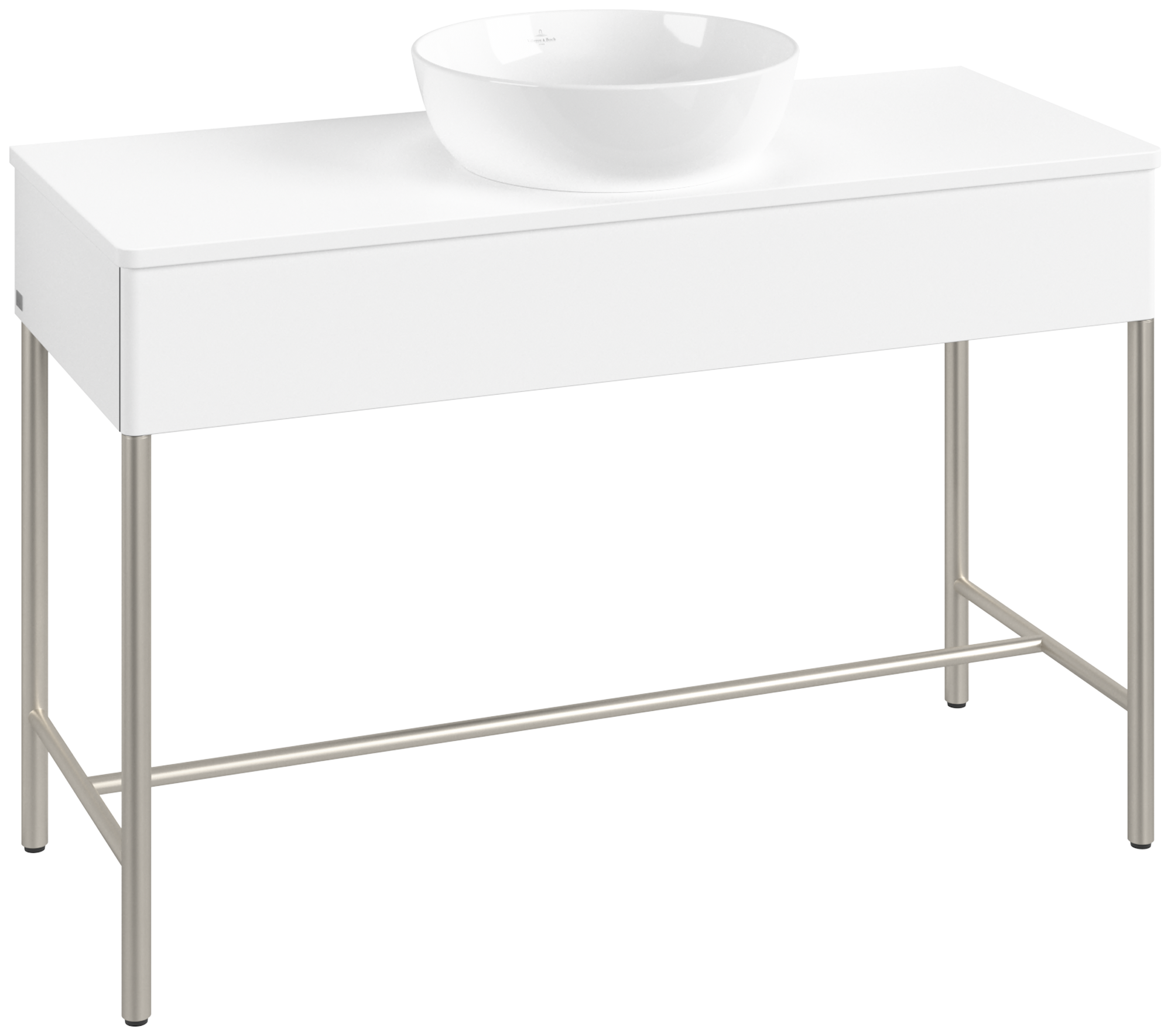 Villeroy & Boch Artis Waschbeckenunterschrank mit Metallgestell, 1 tiroir sur rails, Caisson: White Matt Lacquer, Façade: White Matt Lacquer