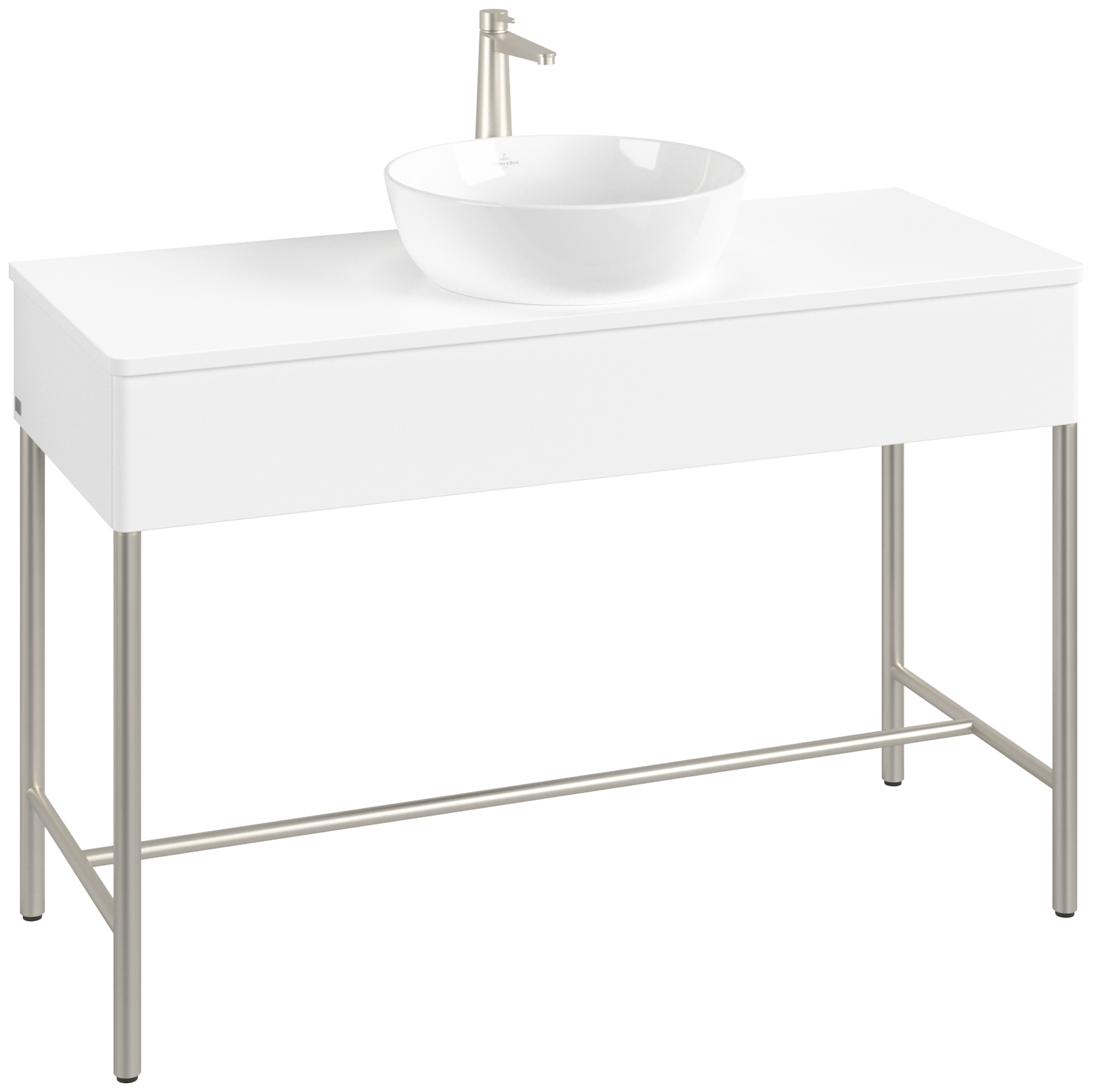Villeroy & Boch Artis Waschbeckenunterschrank mit Metallgestell, 1 tiroir sur rails, Caisson: White Matt Lacquer, Façade: White Matt Lacquer