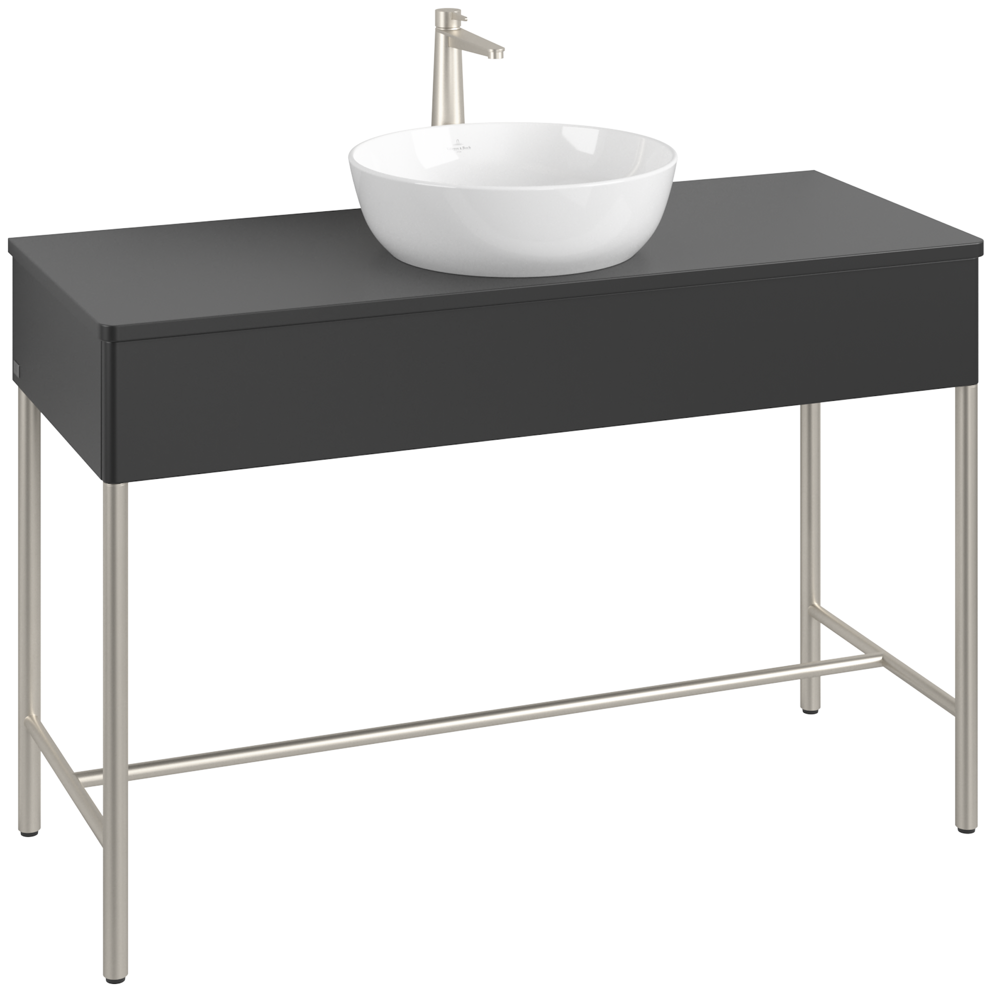 Villeroy & Boch Artis Waschbeckenunterschrank mit Metallgestell, 1 tiroir sur rails, Caisson: Black Matt Lacquer, Façade: Black Matt Lacquer
