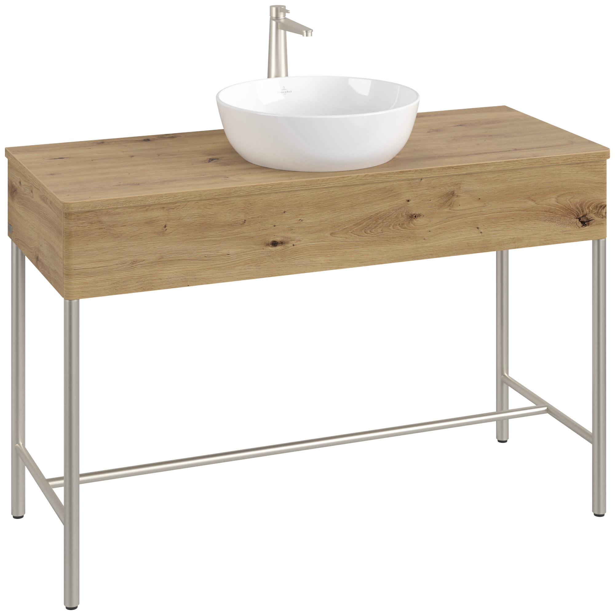 Villeroy & Boch Artis Waschbeckenunterschrank mit Metallgestell, 1 tiroir sur rails, Caisson: Oak Natural Touch, Façade: Oak Natural Touch
