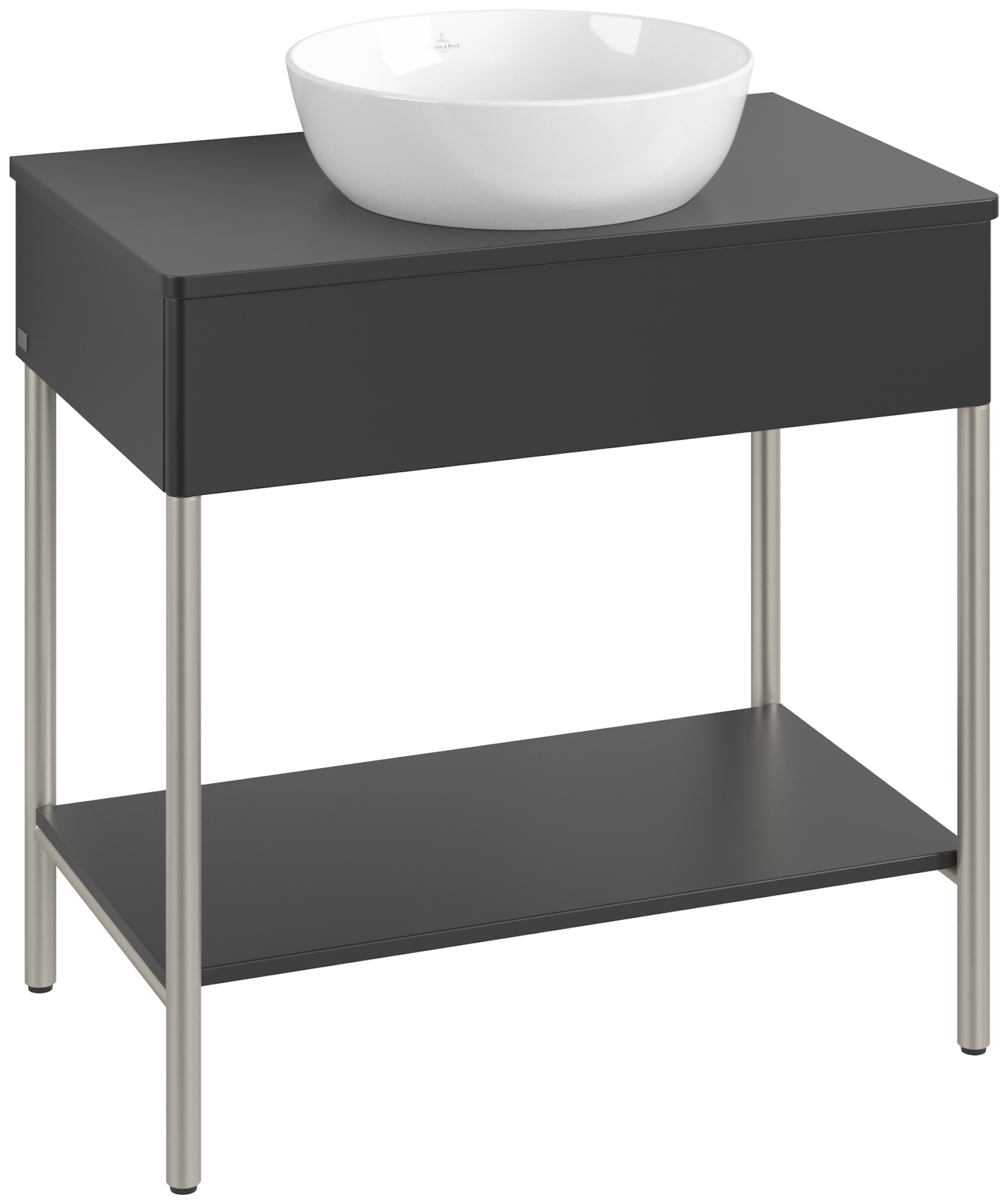 Villeroy & Boch Artis Waschbeckenunterschrank mit Metallgestell, 1 tiroir sur rails, Caisson: Black Matt Lacquer, Façade: Black Matt Lacquer
