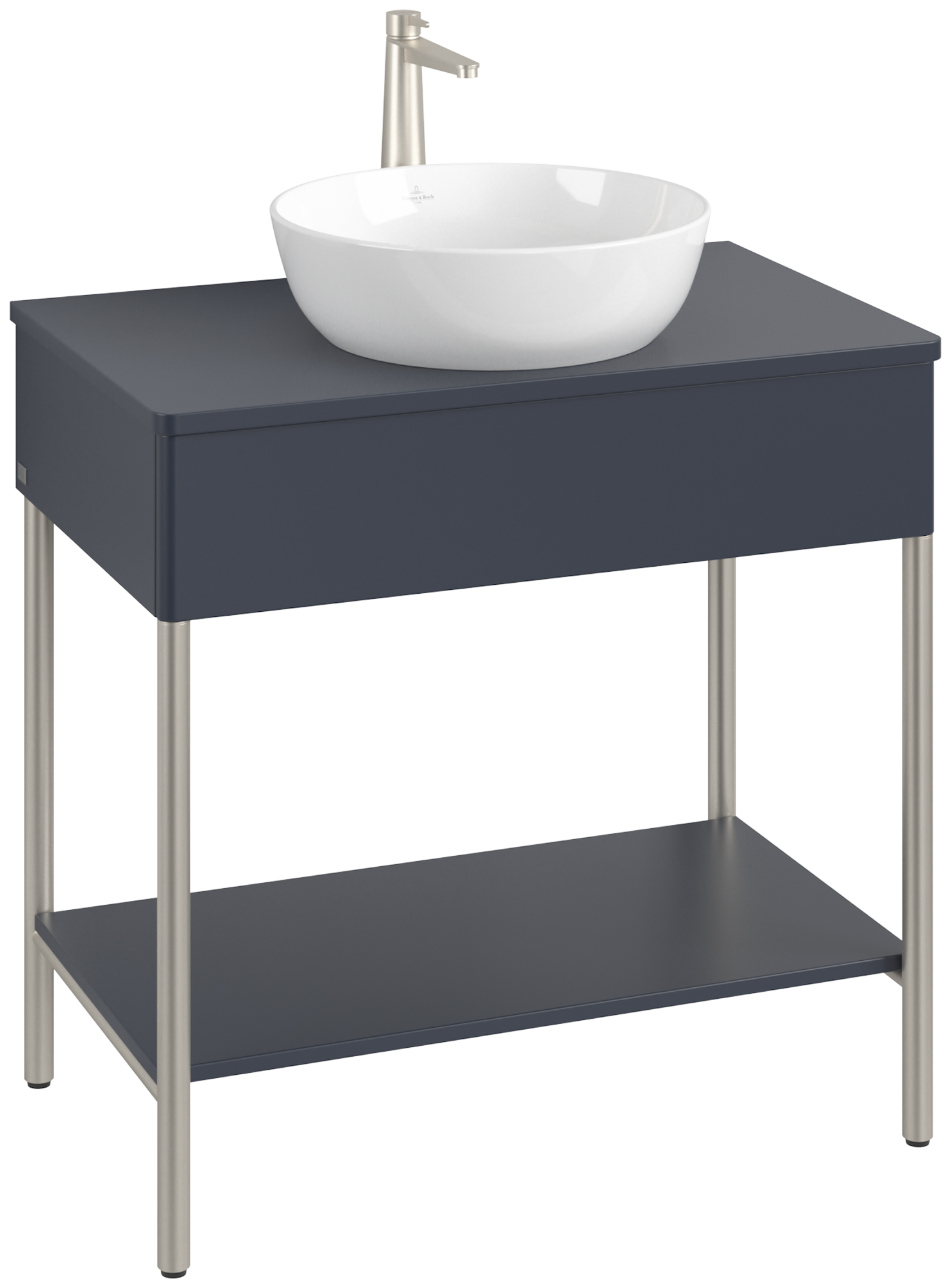 Villeroy & Boch Artis Waschbeckenunterschrank mit Metallgestell, 1 tiroir sur rails, Caisson: Midnight Blue Matt Lacquer, Façade: Midnight Blue Matt Lacquer