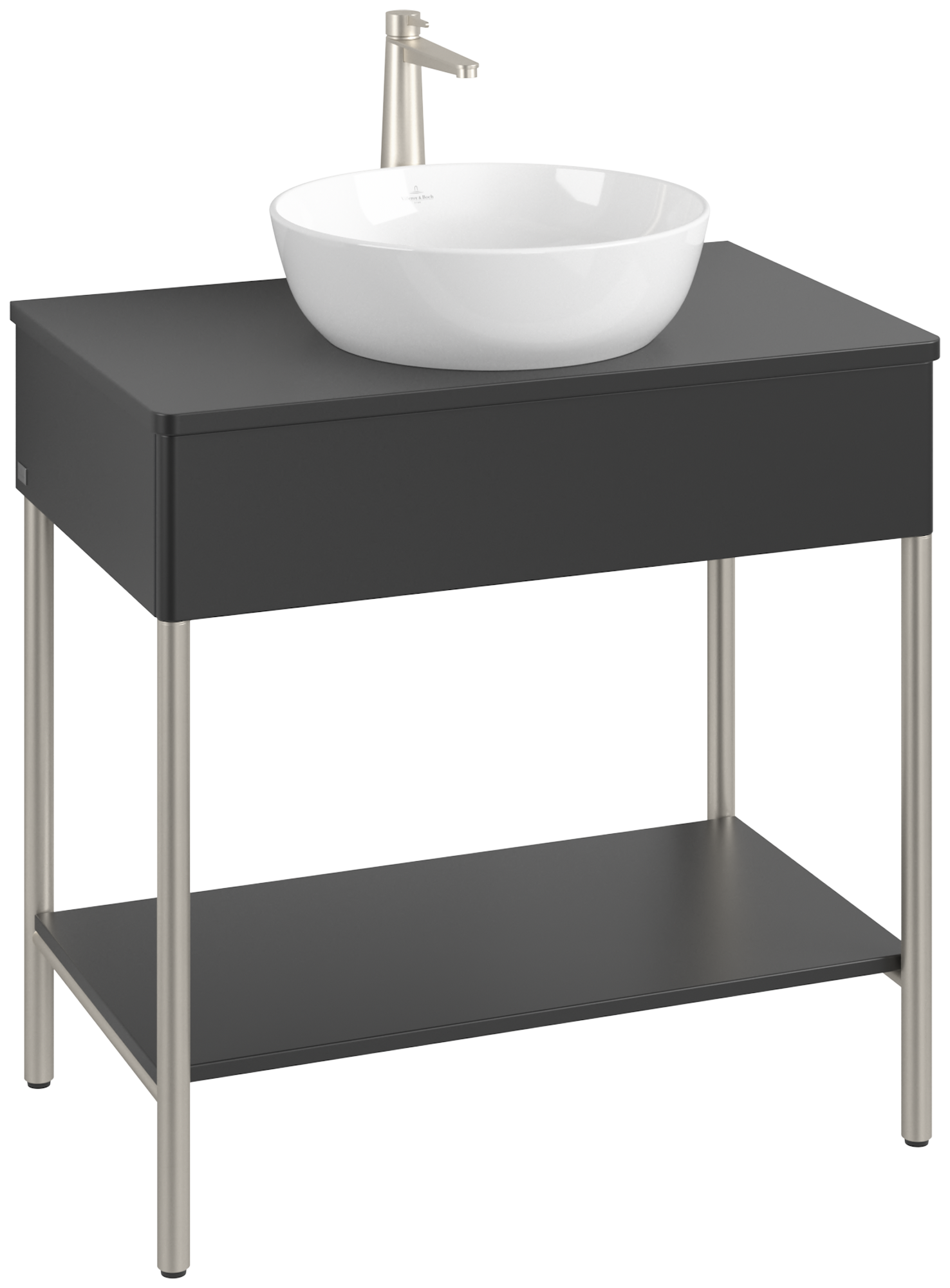 Villeroy & Boch Artis Waschbeckenunterschrank mit Metallgestell, 1 tiroir sur rails, Caisson: Black Matt Lacquer, Façade: Black Matt Lacquer