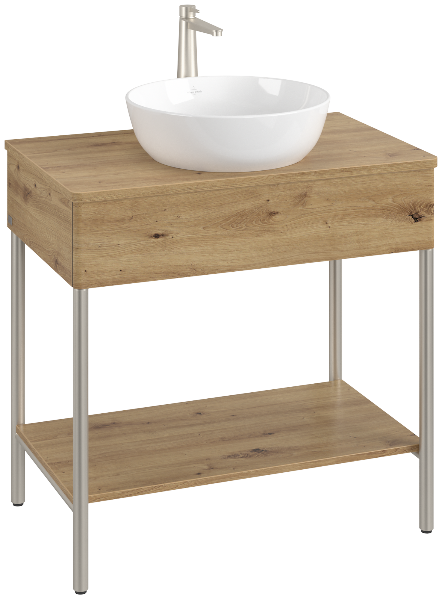 Villeroy & Boch Artis Waschbeckenunterschrank mit Metallgestell, 1 tiroir sur rails, Caisson: Oak Natural Touch, Façade: Oak Natural Touch