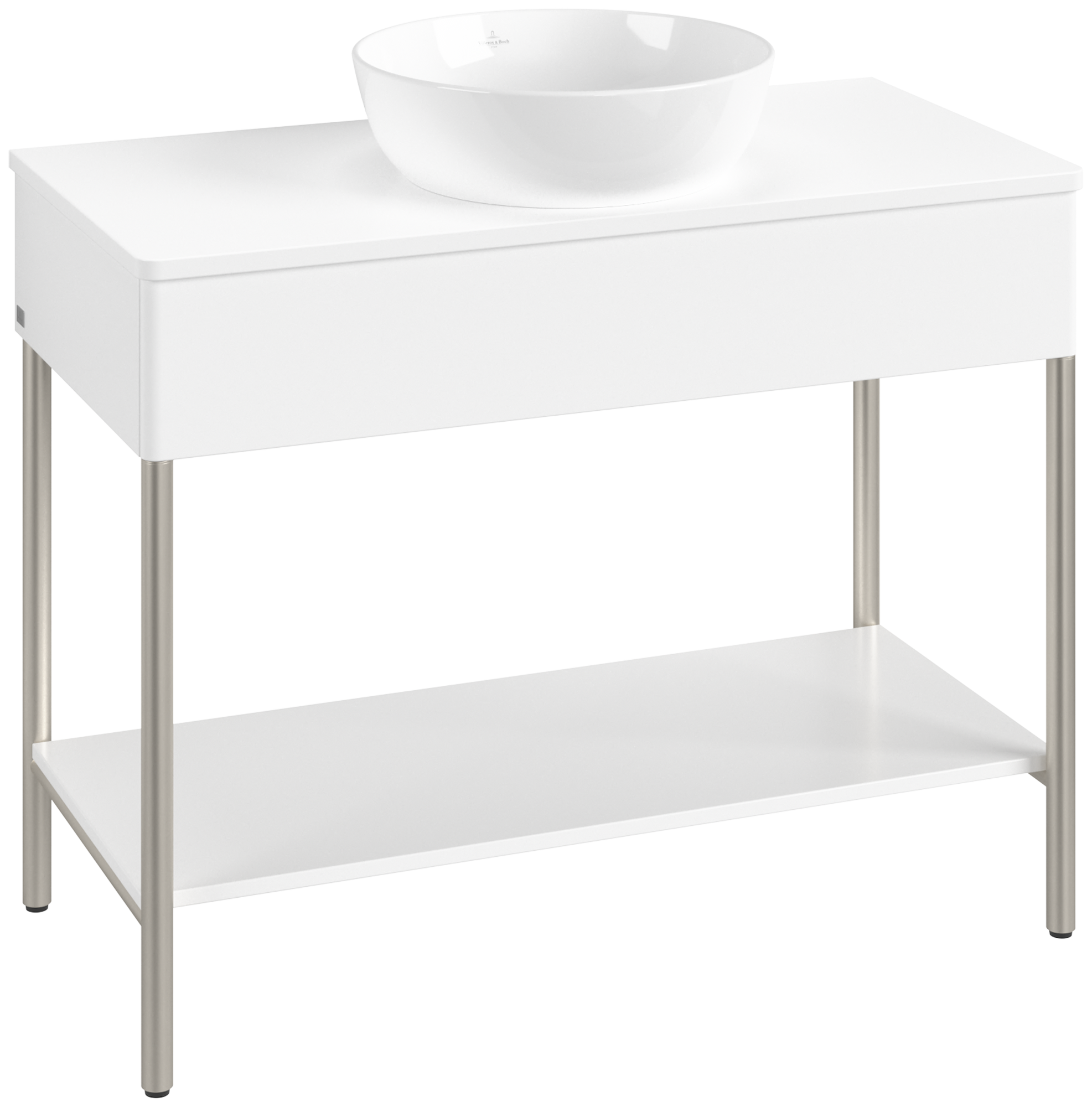 Villeroy & Boch Artis Waschbeckenunterschrank mit Metallgestell, 1 tiroir sur rails, Caisson: White Matt Lacquer, Façade: White Matt Lacquer