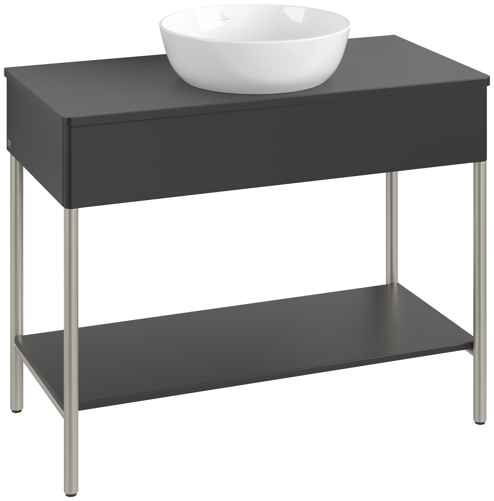 Villeroy & Boch Artis Waschbeckenunterschrank mit Metallgestell, 1 pull-out compartment, Body: Black Matt Lacquer, Front: Black Matt Lacquer