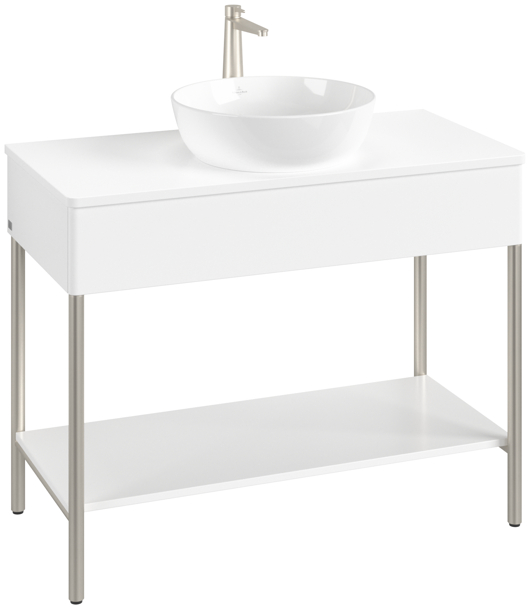 Villeroy & Boch Artis Waschbeckenunterschrank mit Metallgestell, 1 tiroir sur rails, Caisson: White Matt Lacquer, Façade: White Matt Lacquer