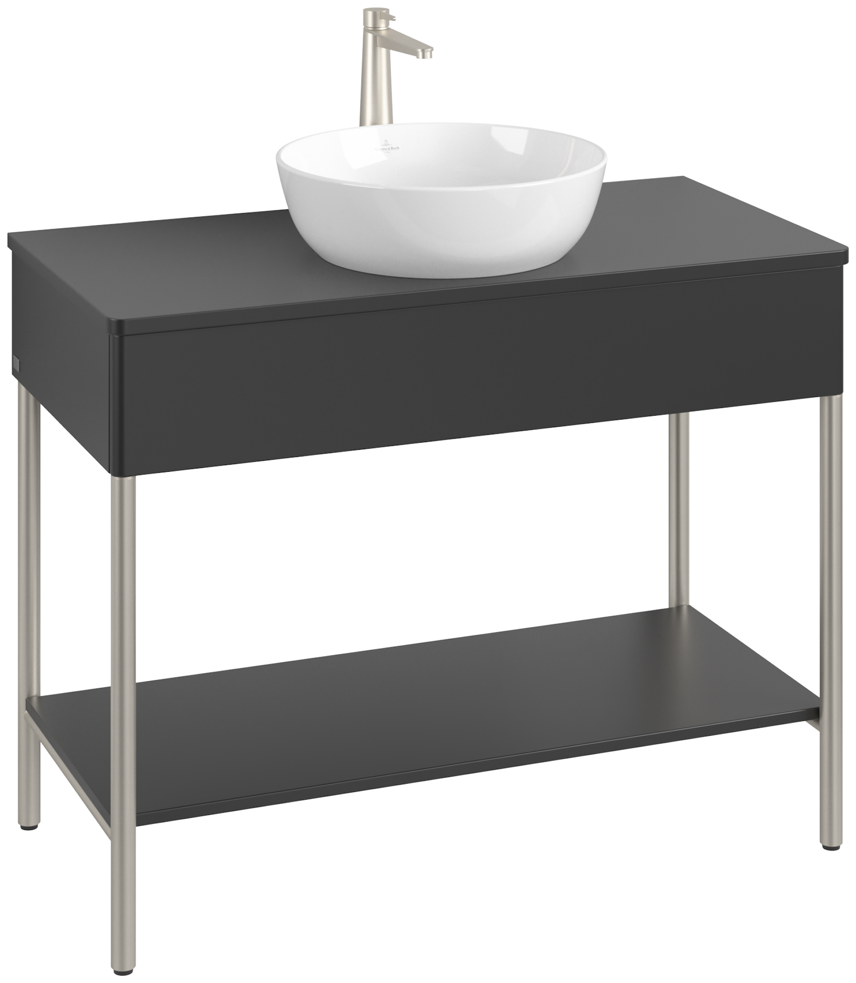 Villeroy & Boch Artis Waschbeckenunterschrank mit Metallgestell, 1 tiroir sur rails, Caisson: Black Matt Lacquer, Façade: Black Matt Lacquer