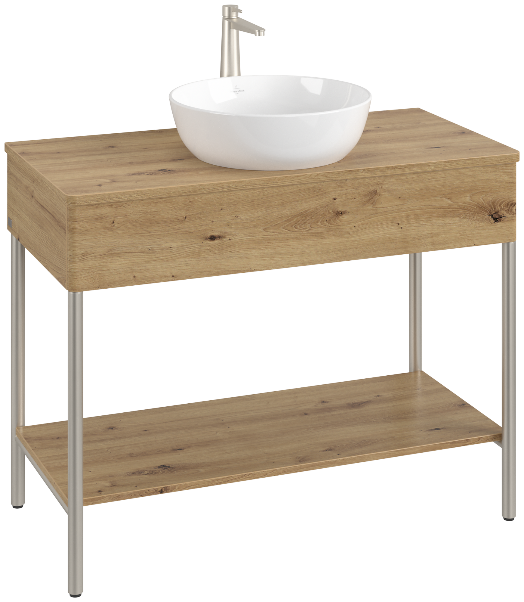 Villeroy & Boch Artis Waschbeckenunterschrank mit Metallgestell, 1 tiroir sur rails, Caisson: Oak Natural Touch, Façade: Oak Natural Touch