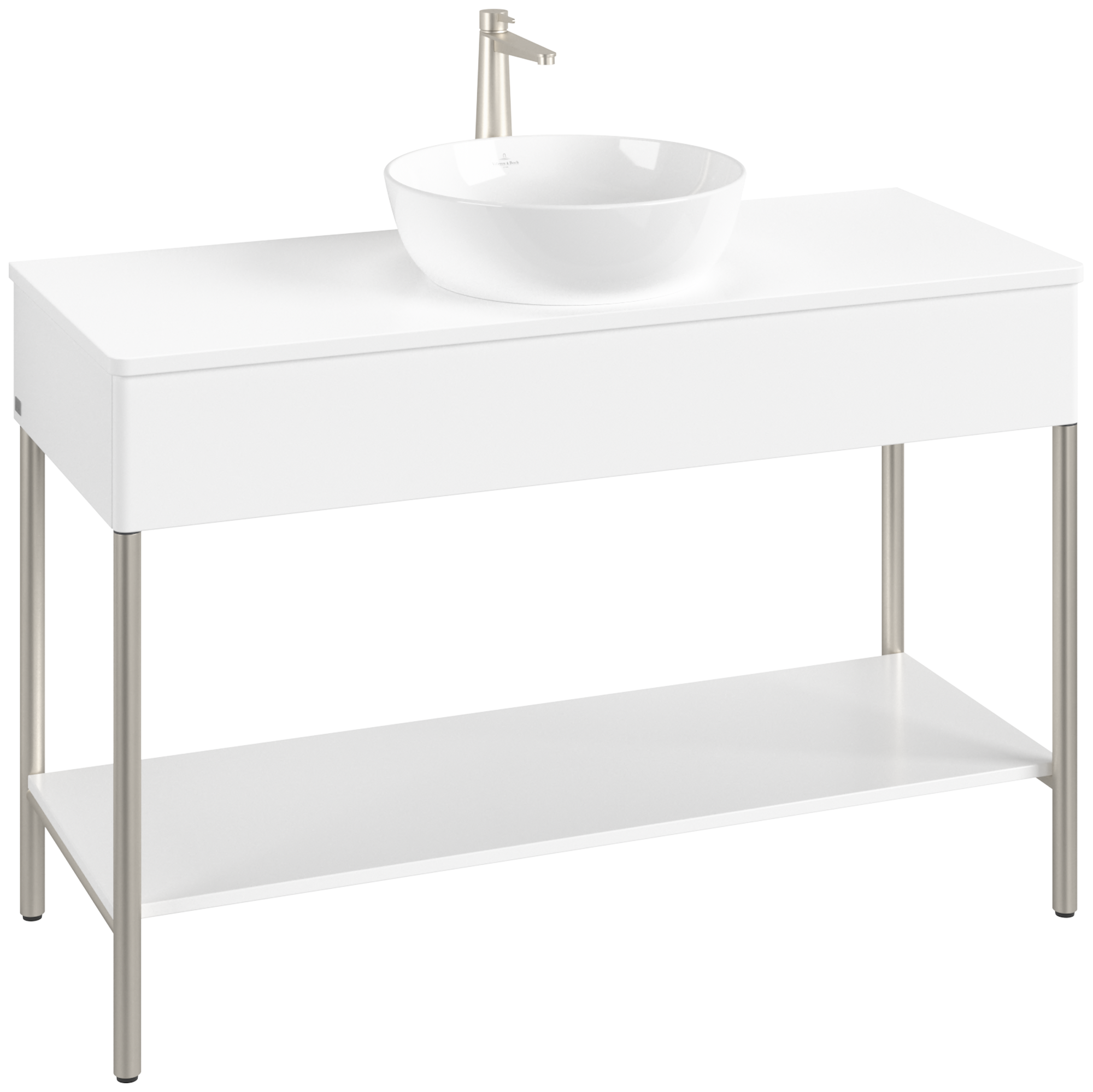 Villeroy & Boch Artis Waschbeckenunterschrank mit Metallgestell, 1 tiroir sur rails, Caisson: White Matt Lacquer, Façade: White Matt Lacquer