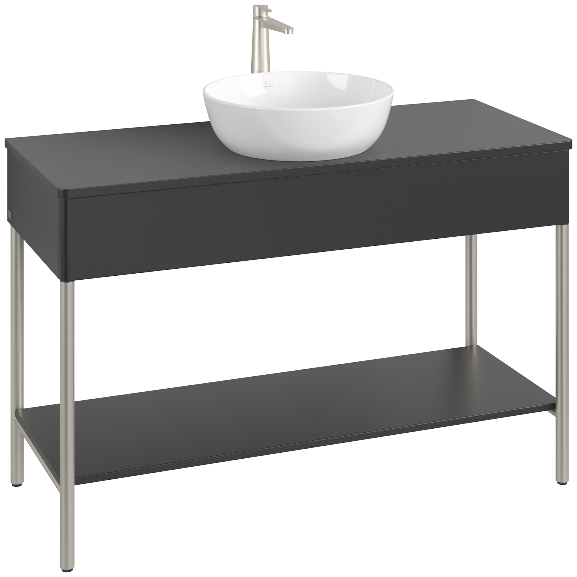 Villeroy & Boch Artis Waschbeckenunterschrank mit Metallgestell, 1 tiroir sur rails, Caisson: Black Matt Lacquer, Façade: Black Matt Lacquer