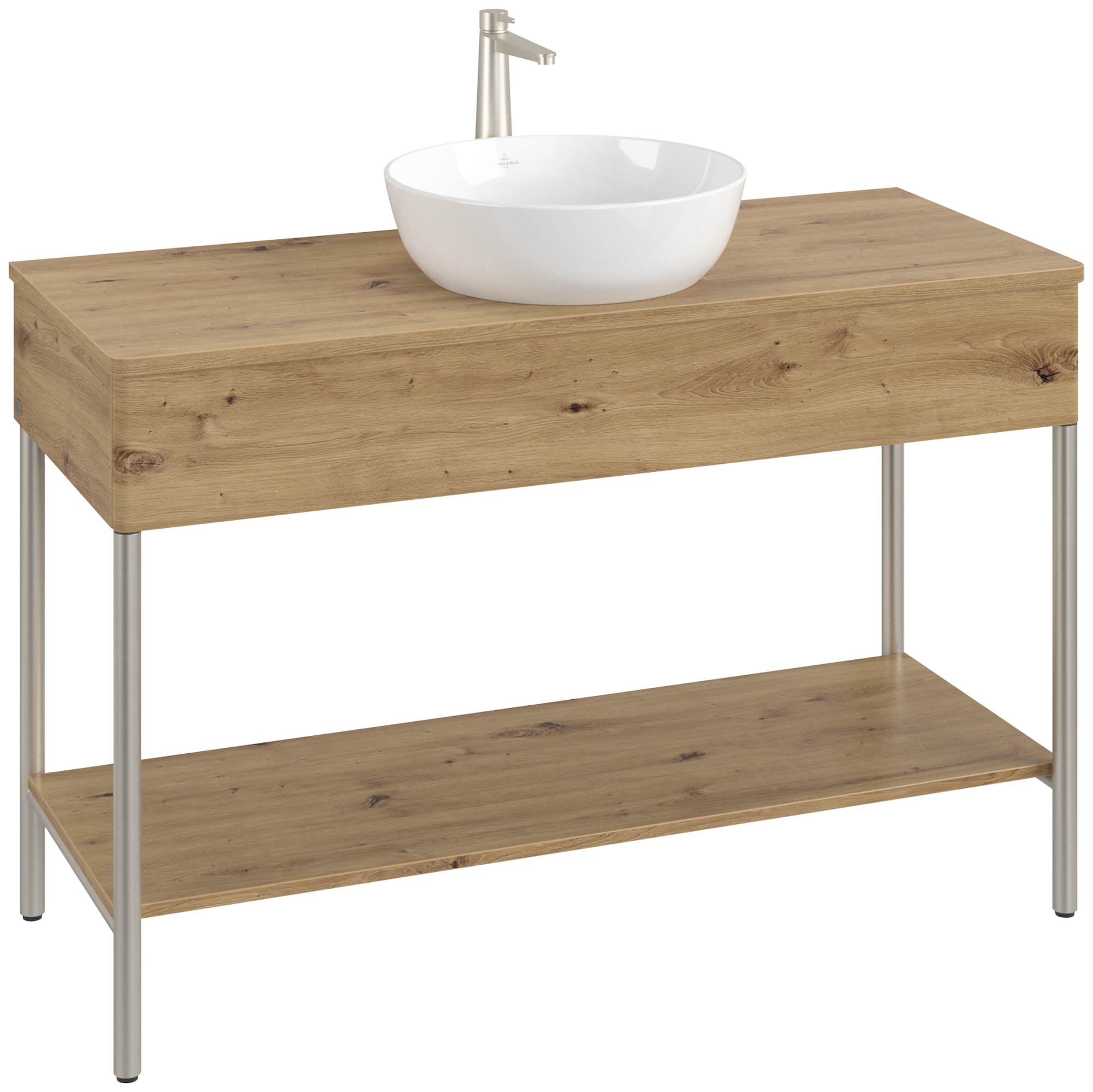 Villeroy & Boch Artis Waschbeckenunterschrank mit Metallgestell, 1 tiroir sur rails, Caisson: Oak Natural Touch, Façade: Oak Natural Touch