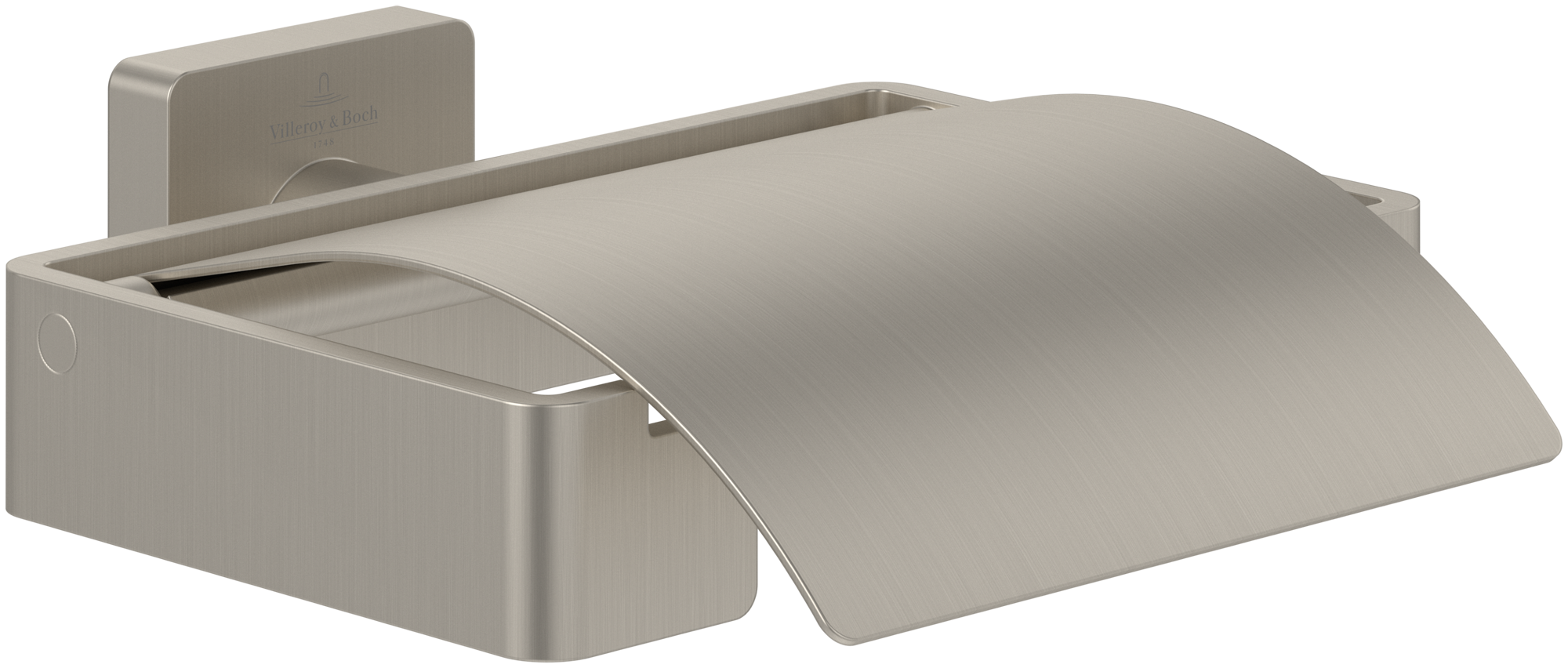 Villeroy & Boch Elements - Striking Toilettenpapierhalter mit Deckel, 131x115x45mm, Brushed Nickel Matt