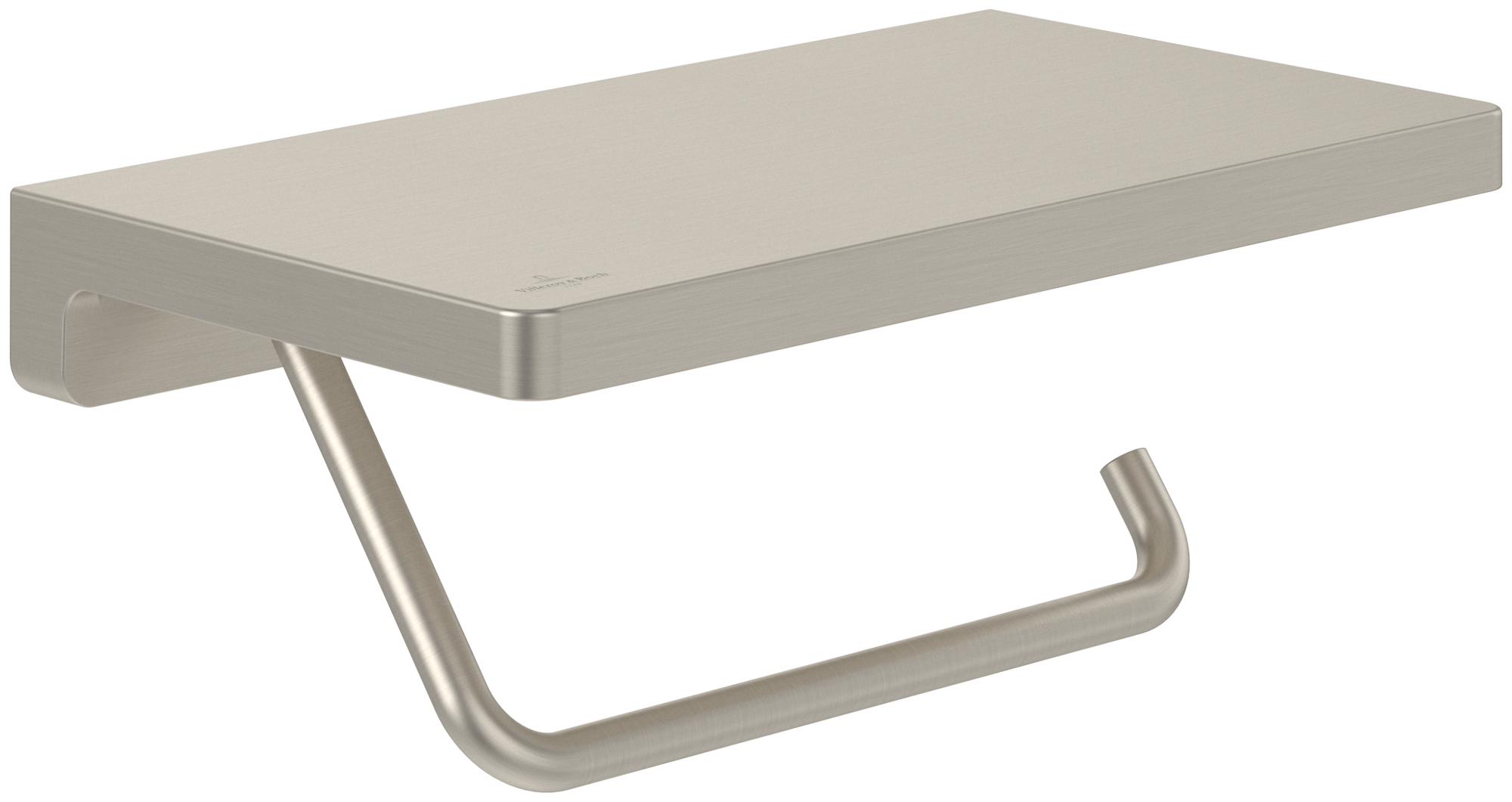 Villeroy & Boch Elements - Striking Dérouleur de papier toilette avec étagère, 200x110x79mm, Brushed Nickel Matt