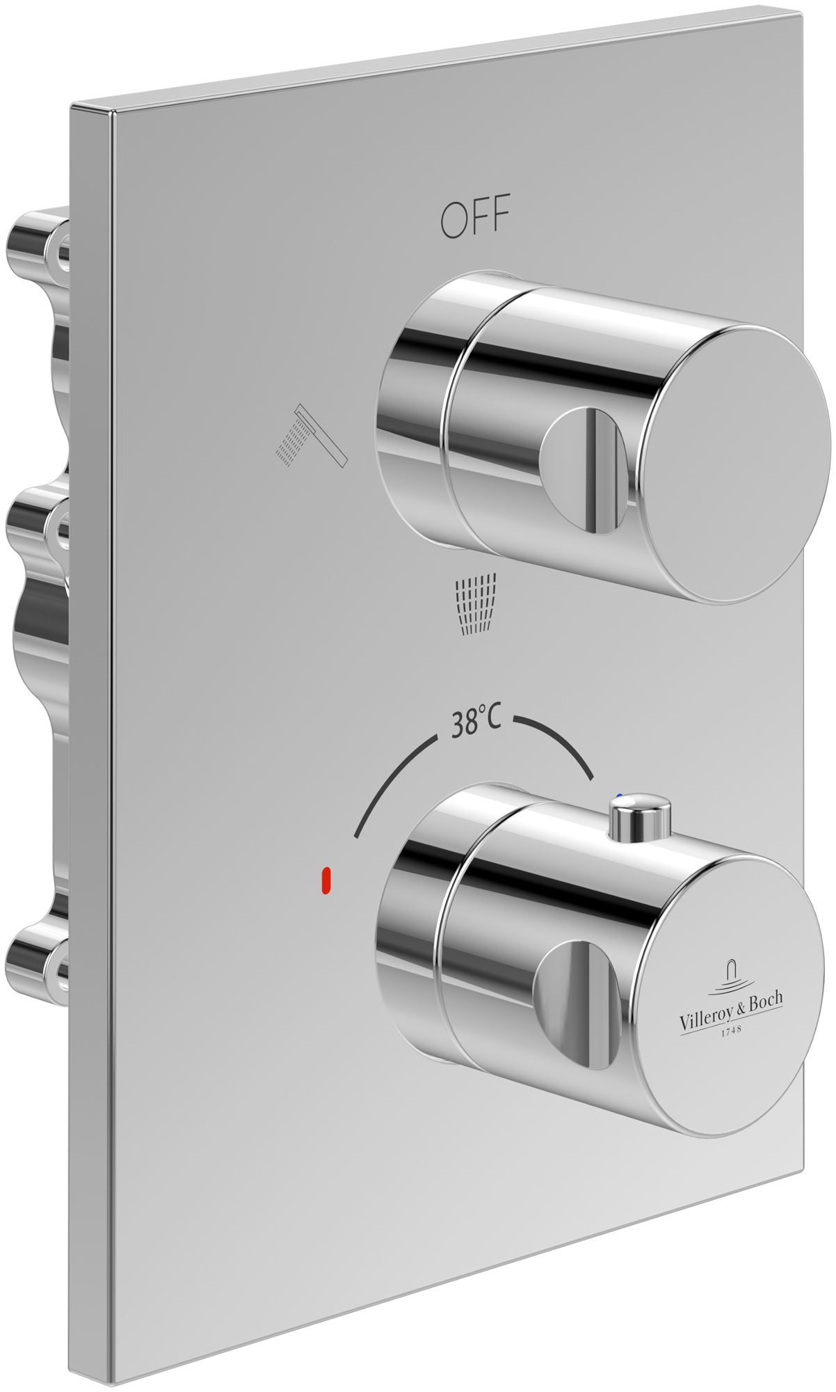 Villeroy & Boch Universal Taps & Fittings Inbouwthermostaat met drieweg stopkraan,voor douche, Rond, Chrome