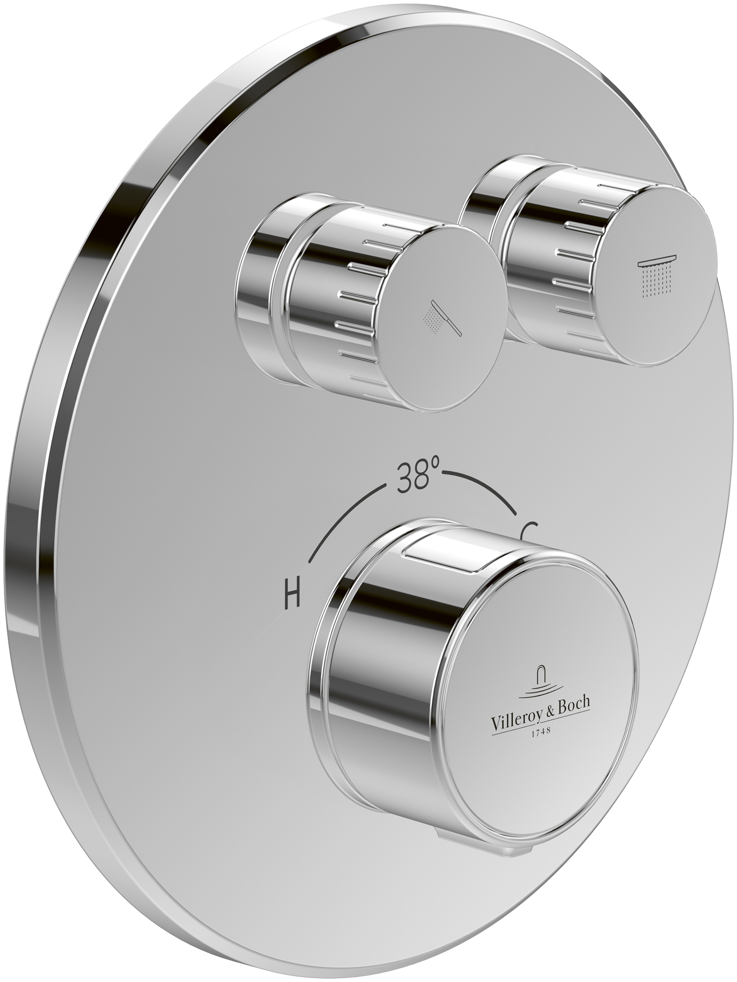 Villeroy & Boch Universal Taps & Fittings Unterputz-Thermostat mit Zweiwege-Mengenregulierung,für Dusche, Rund, Chrom