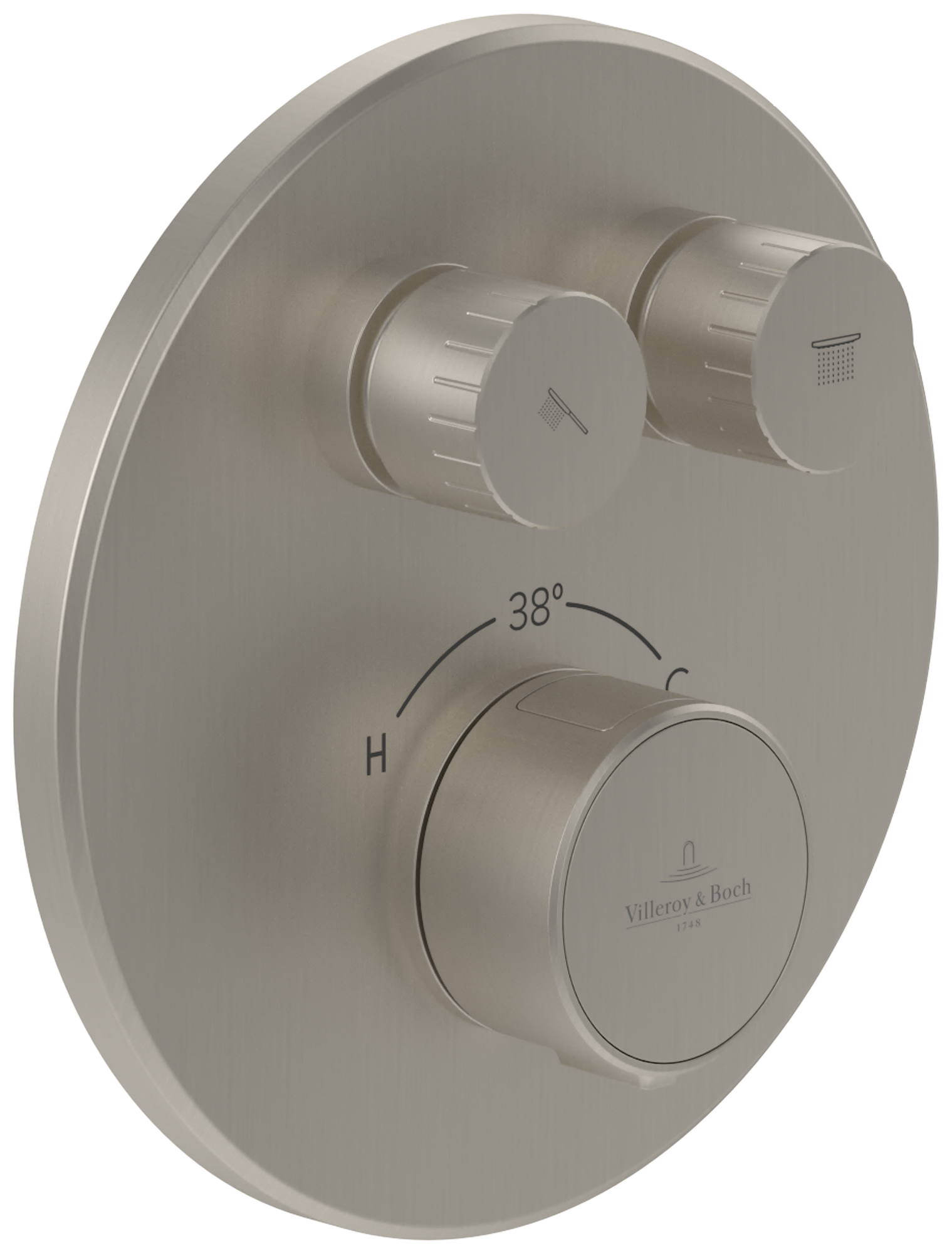 Villeroy & Boch Universal Taps & Fittings Unterputz-Thermostat mit Zweiwege-Mengenregulierung,für Dusche, Rund, Brushed Nickel Matt