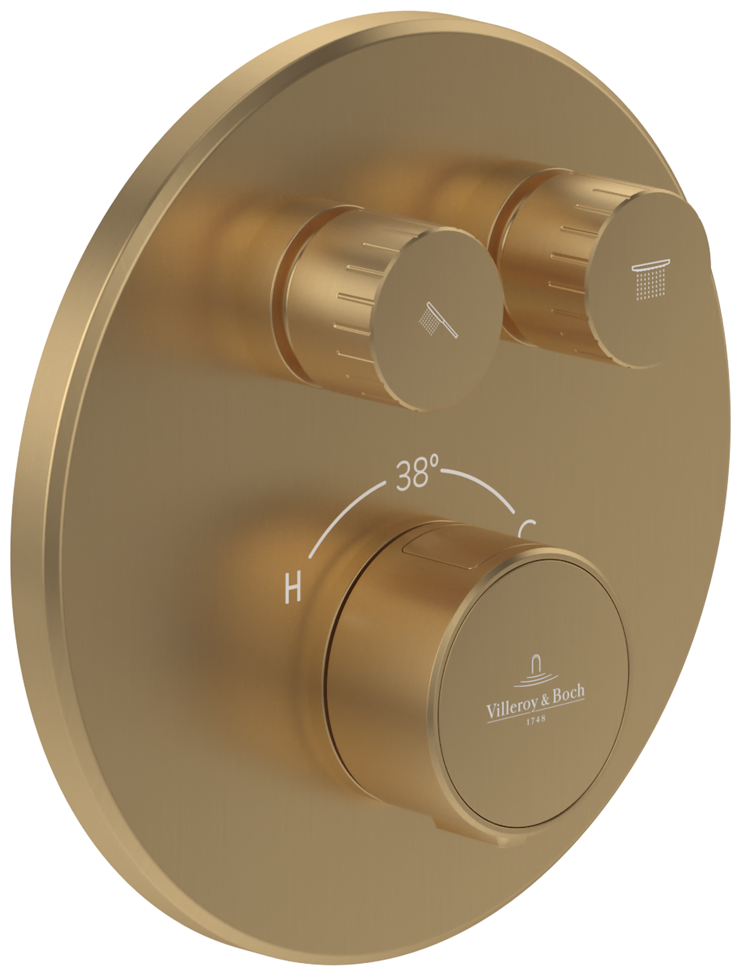 Villeroy & Boch Universal Taps & Fittings Unterputz-Thermostat mit Zweiwege-Mengenregulierung,für Dusche, Rund, Brushed Gold
