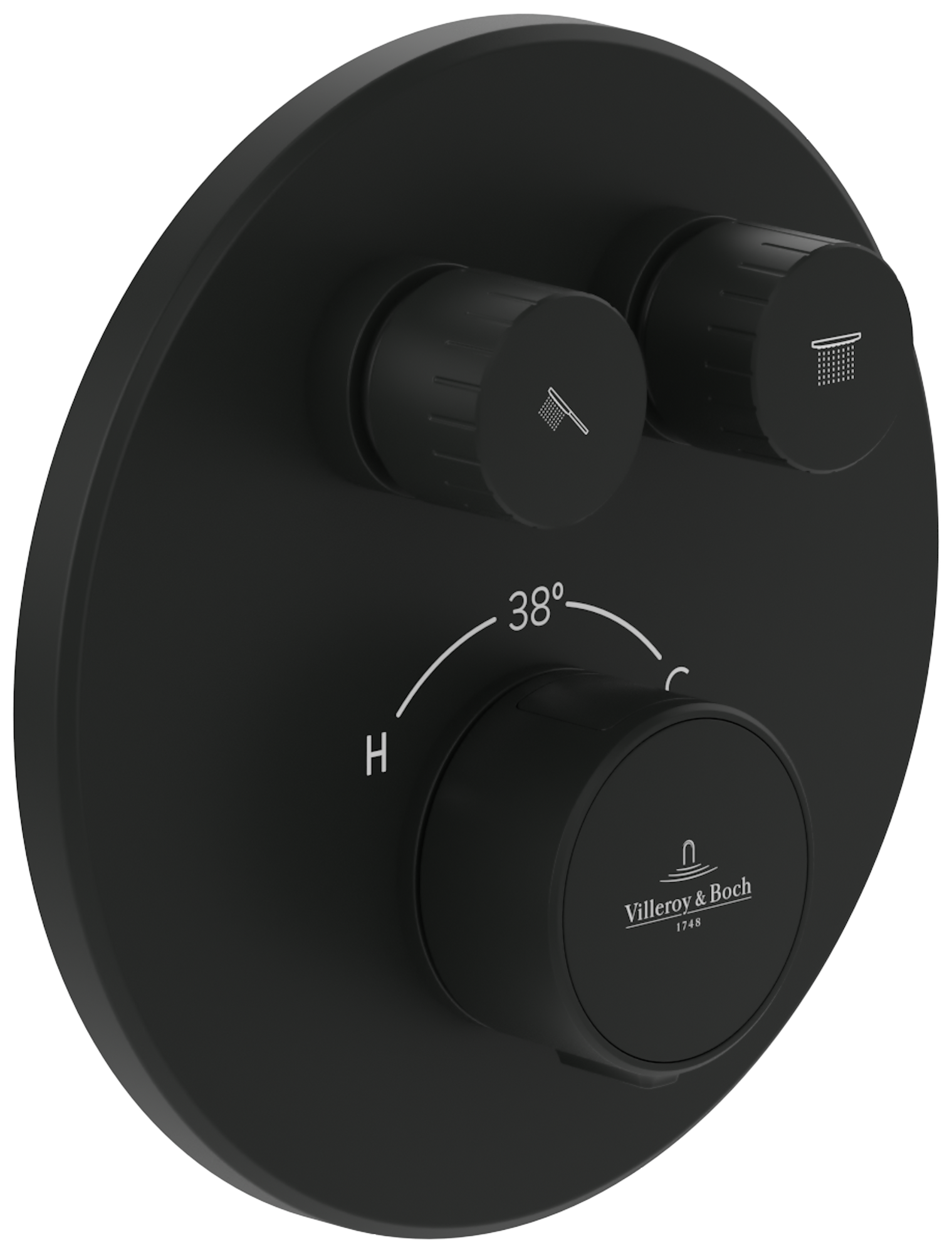 Villeroy & Boch Universal Taps & Fittings Unterputz-Thermostat mit Zweiwege-Mengenregulierung,für Dusche, Rund, Matt Black