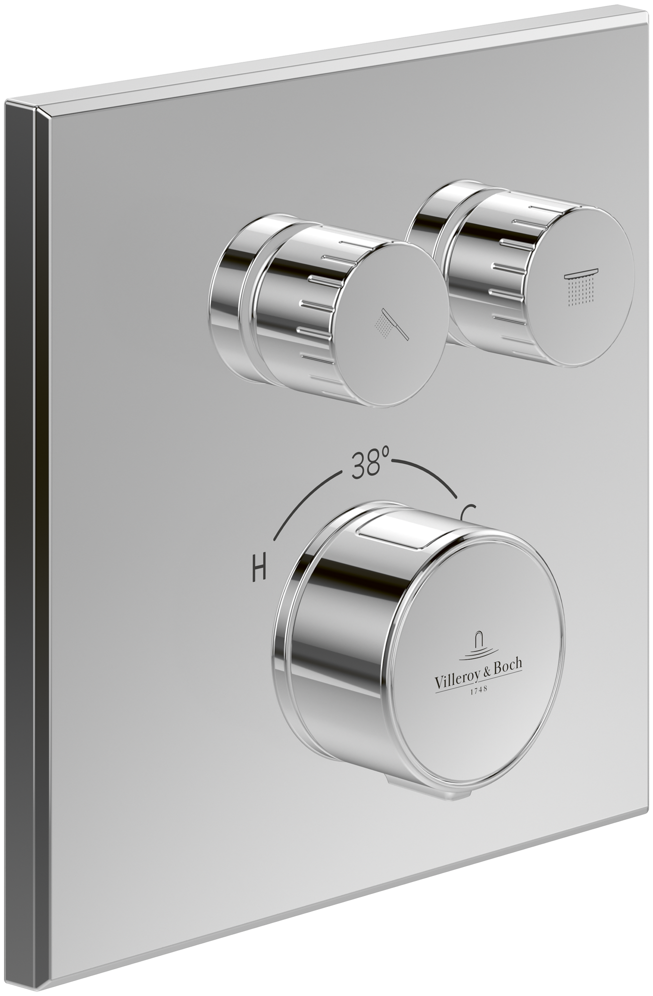 Villeroy & Boch Universal Taps & Fittings Unterputz-Thermostat mit Zweiwege-Mengenregulierung,für Dusche, Eckig, Chrom