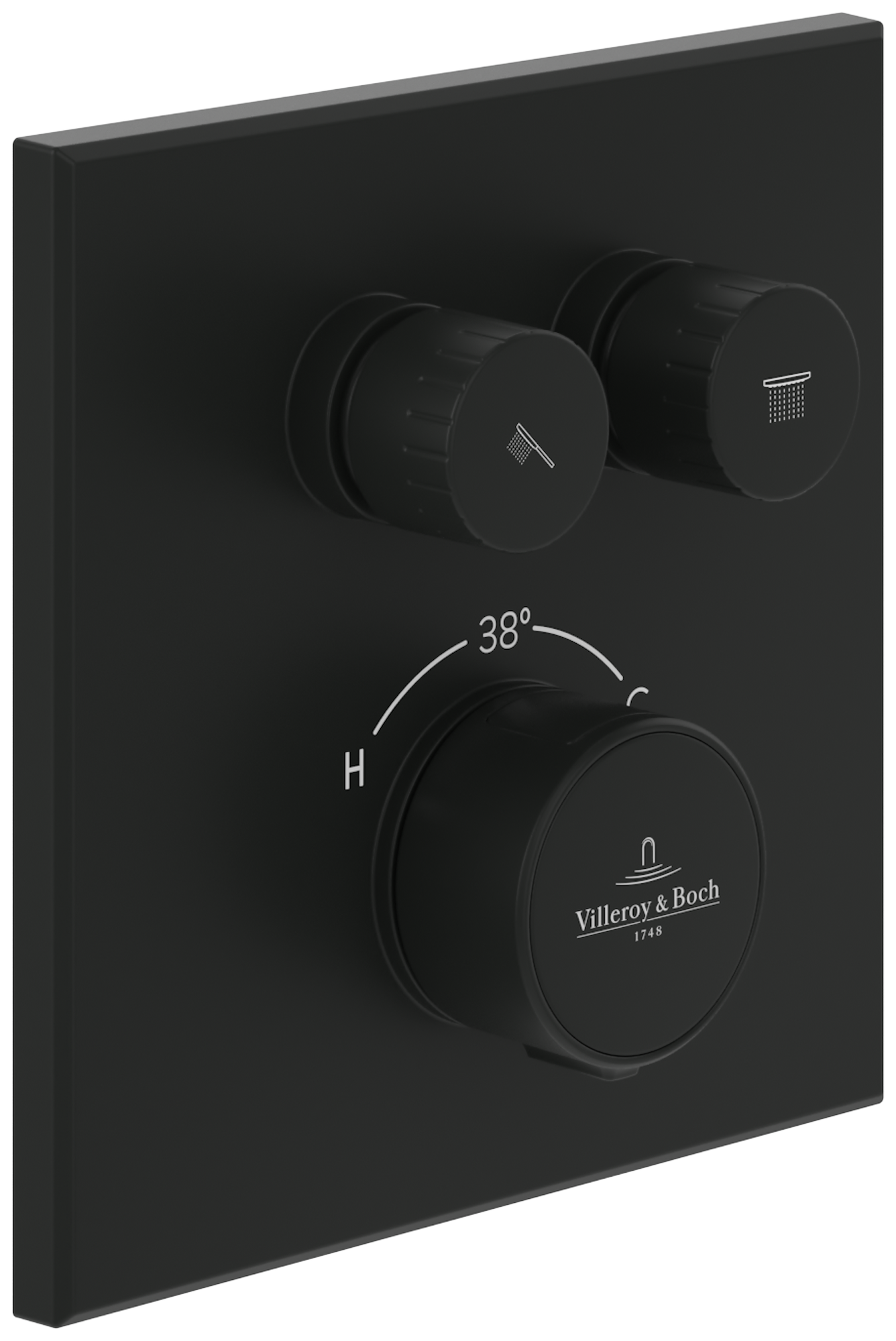 Villeroy & Boch Universal Taps & Fittings Unterputz-Thermostat mit Zweiwege-Mengenregulierung,für Dusche, Eckig, Matt Black