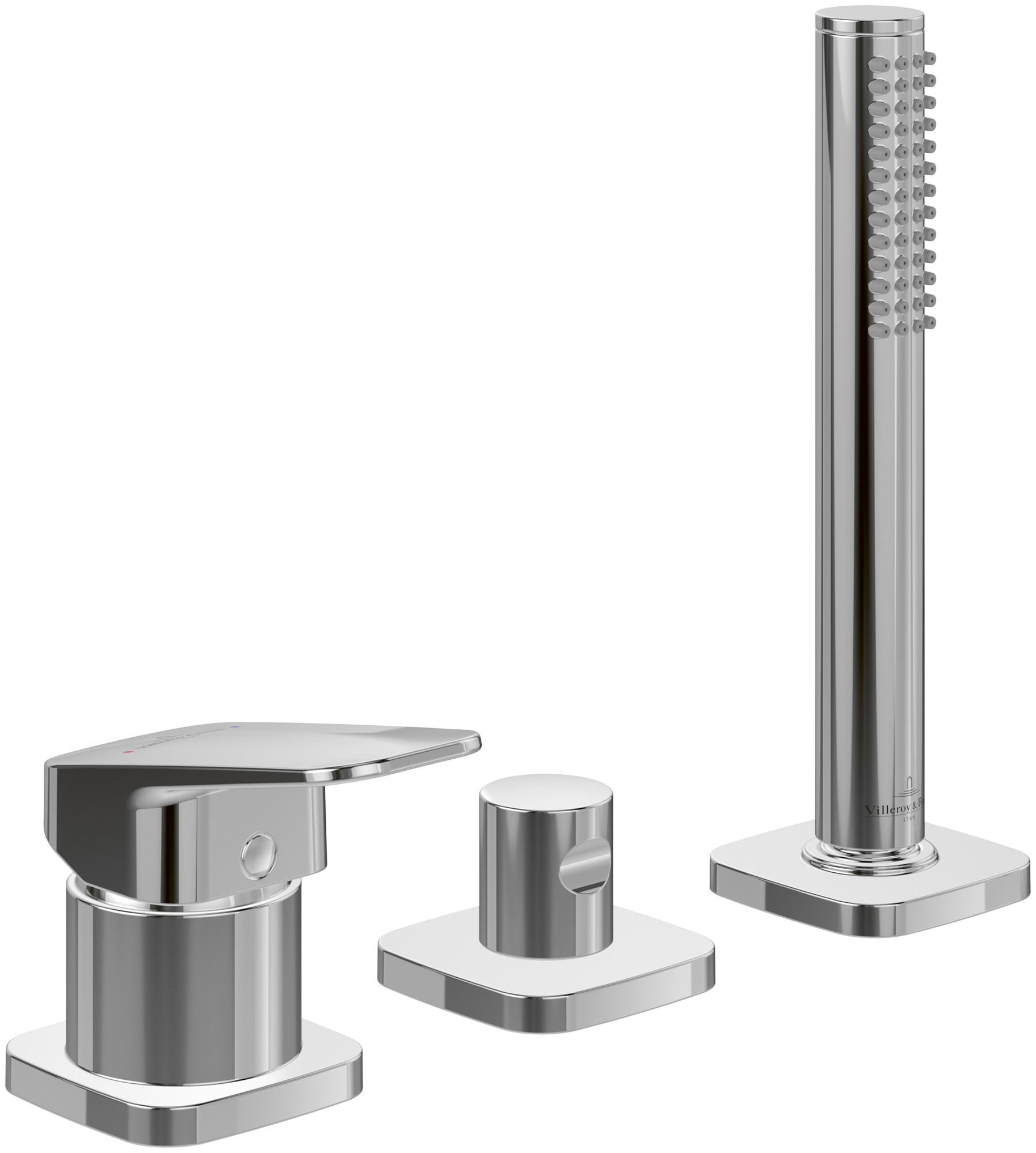 Villeroy & Boch Subway 3.0 Three-hole bath rim mixer with hand shower , Chrome