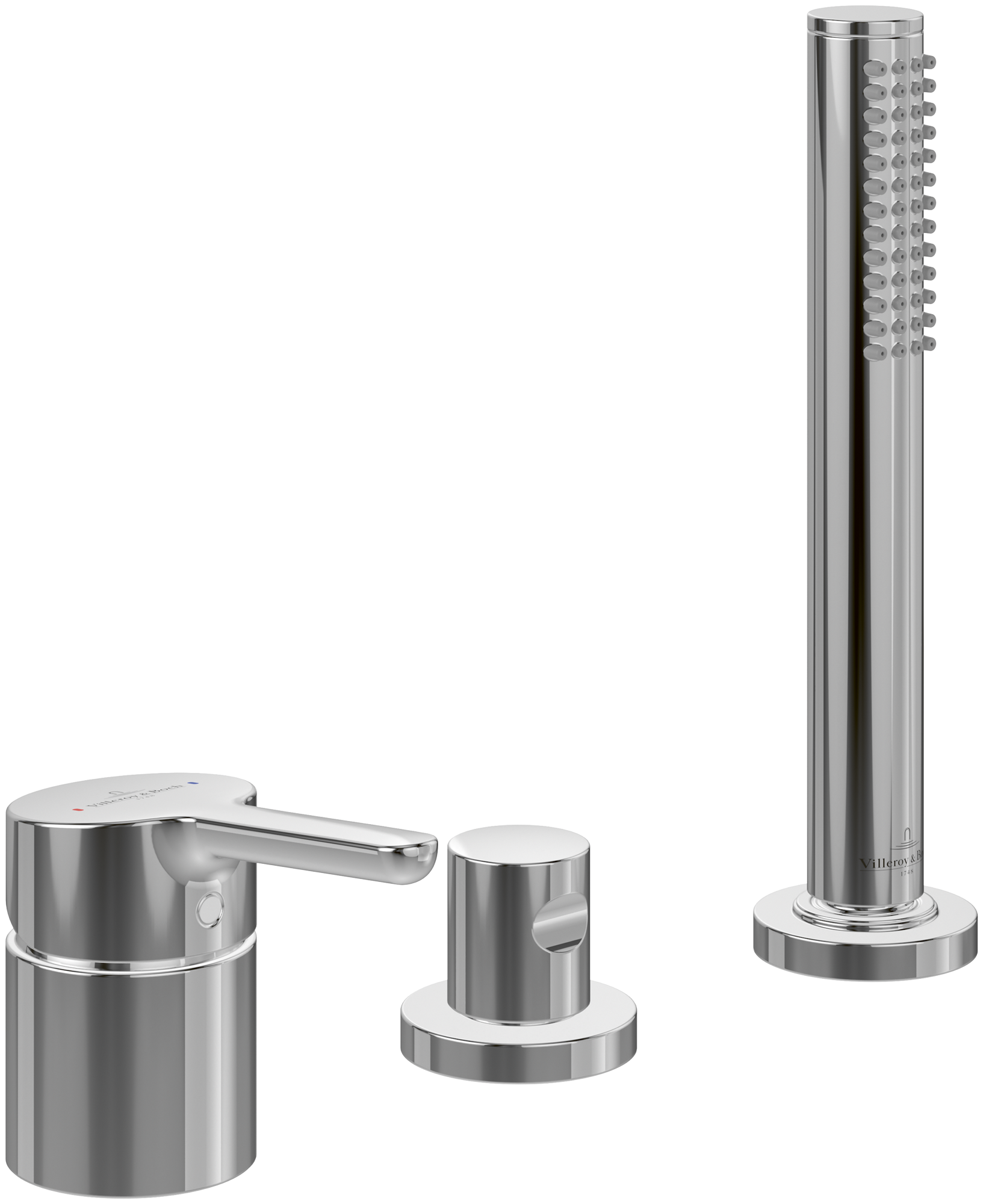 Villeroy & Boch Skyla Three-hole bath rim mixer with hand shower , Chrome