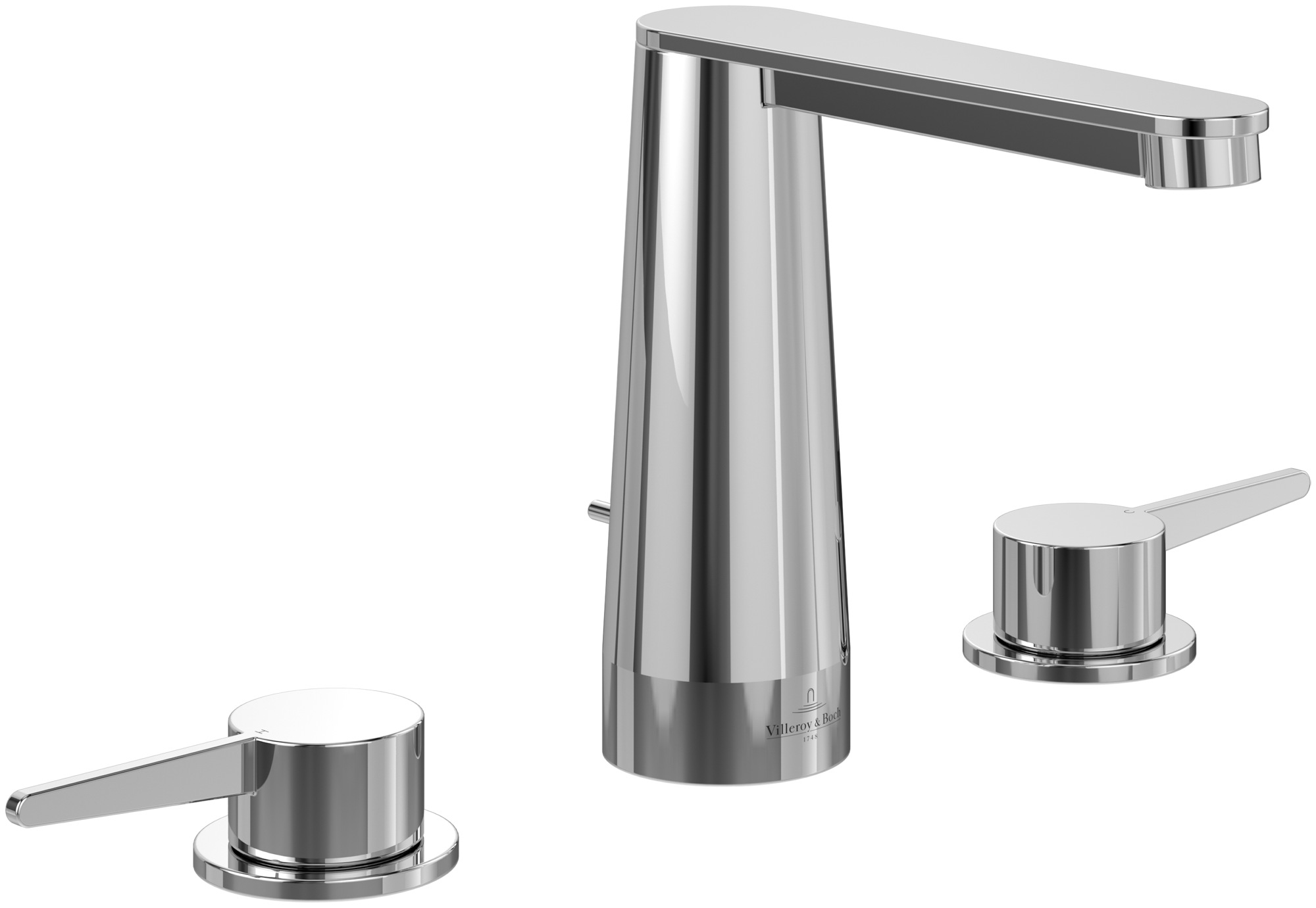 Villeroy & Boch Conum Robinetterie de lavabo trois trous, Avec dispositif de vidage à tirette, Chrome