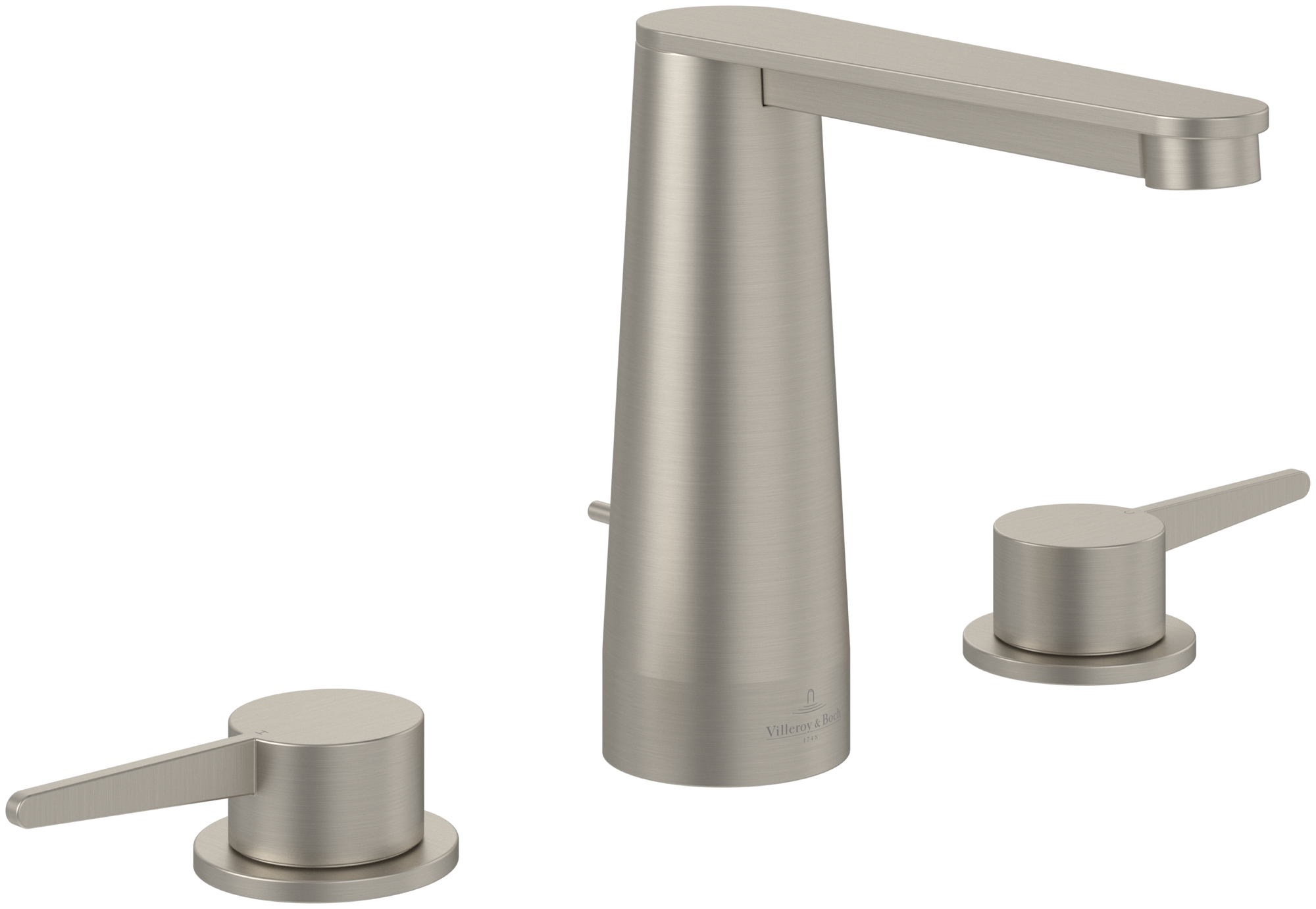 Villeroy & Boch Conum Robinetterie de lavabo trois trous, Avec dispositif de vidage à tirette, Brushed Nickel Matt