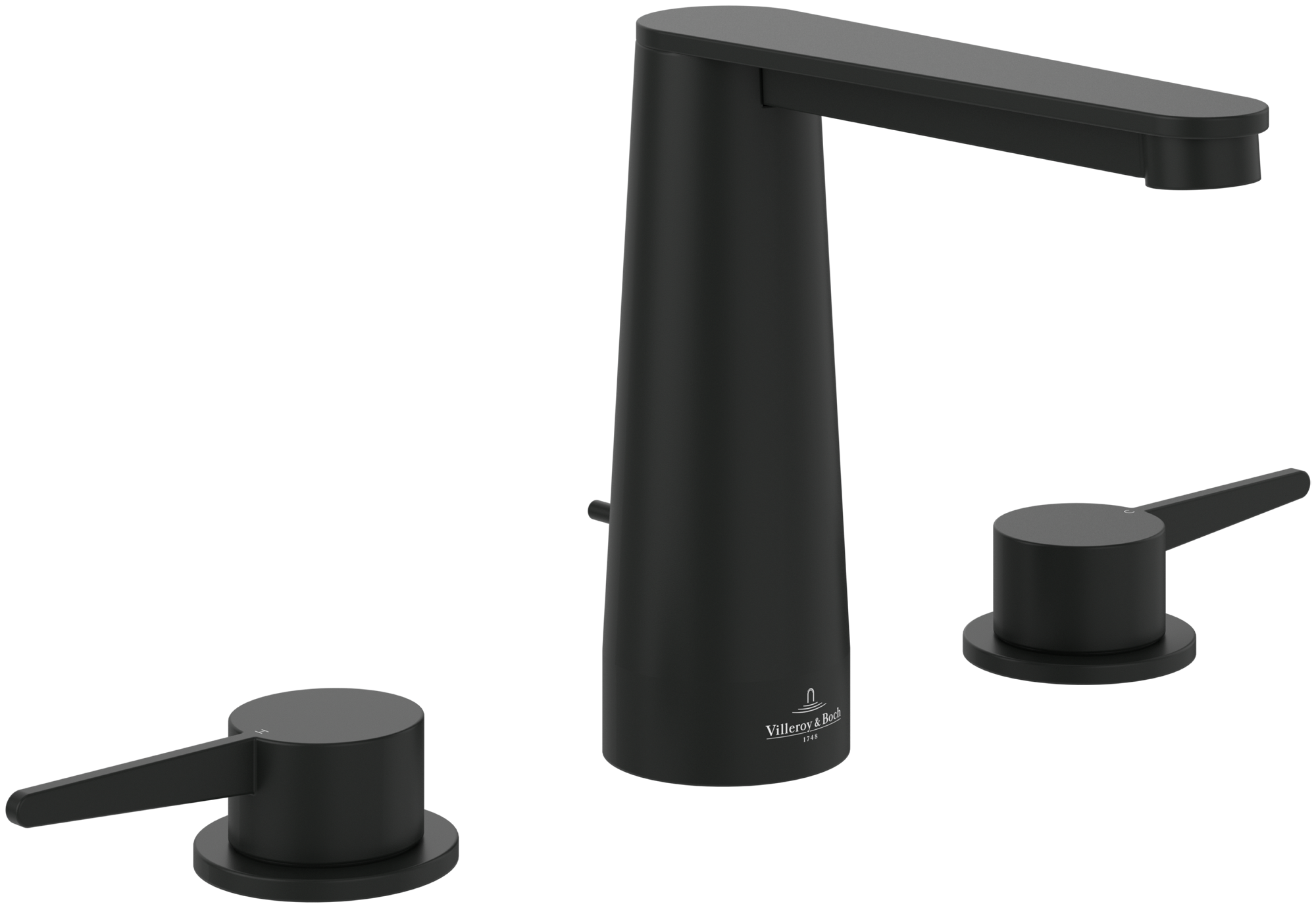 Villeroy & Boch Conum Robinetterie de lavabo trois trous, Avec dispositif de vidage à tirette, Matt Black