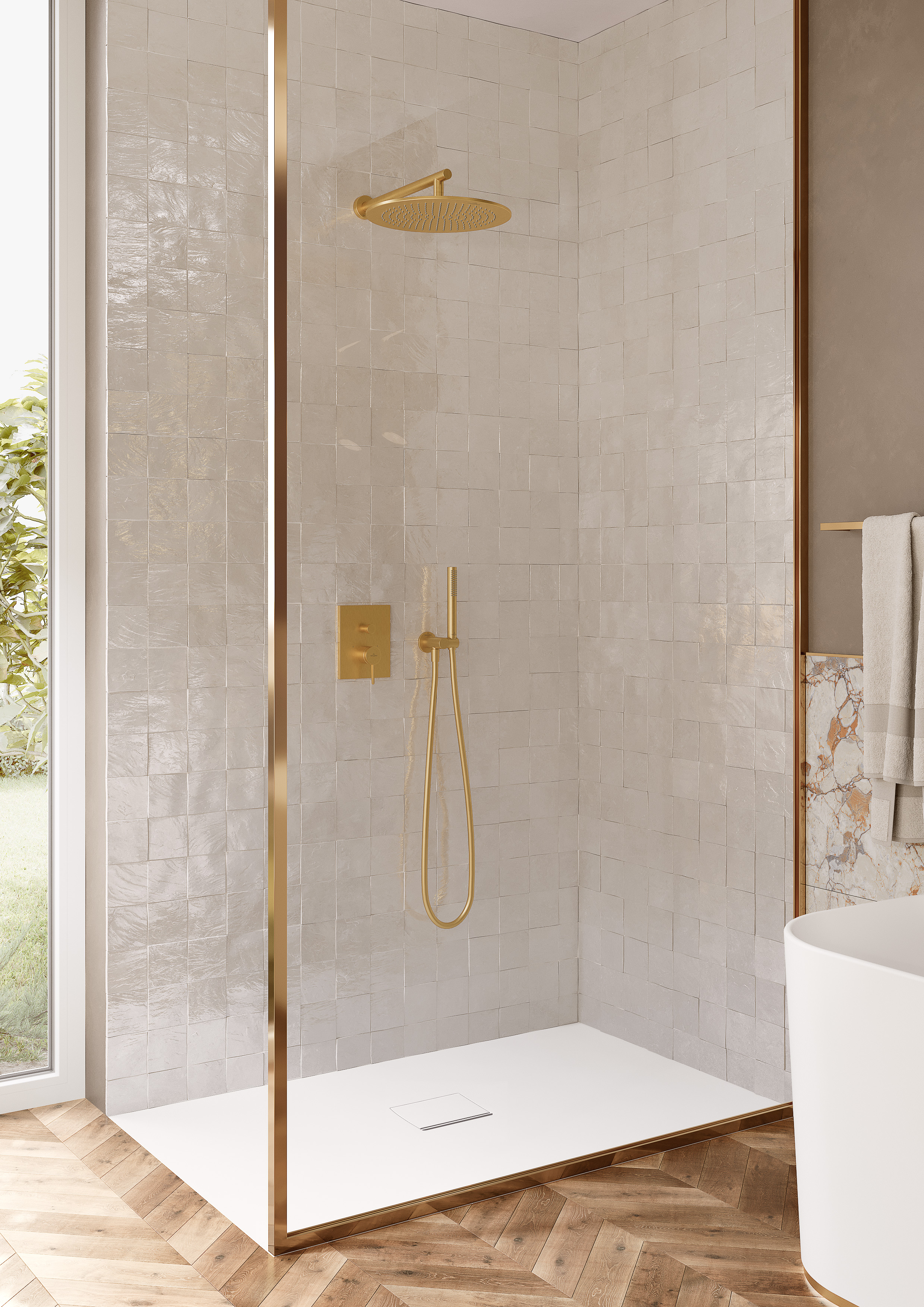 Universal Showers Support de douchette,pour montage mural, Rond, Brushed Gold