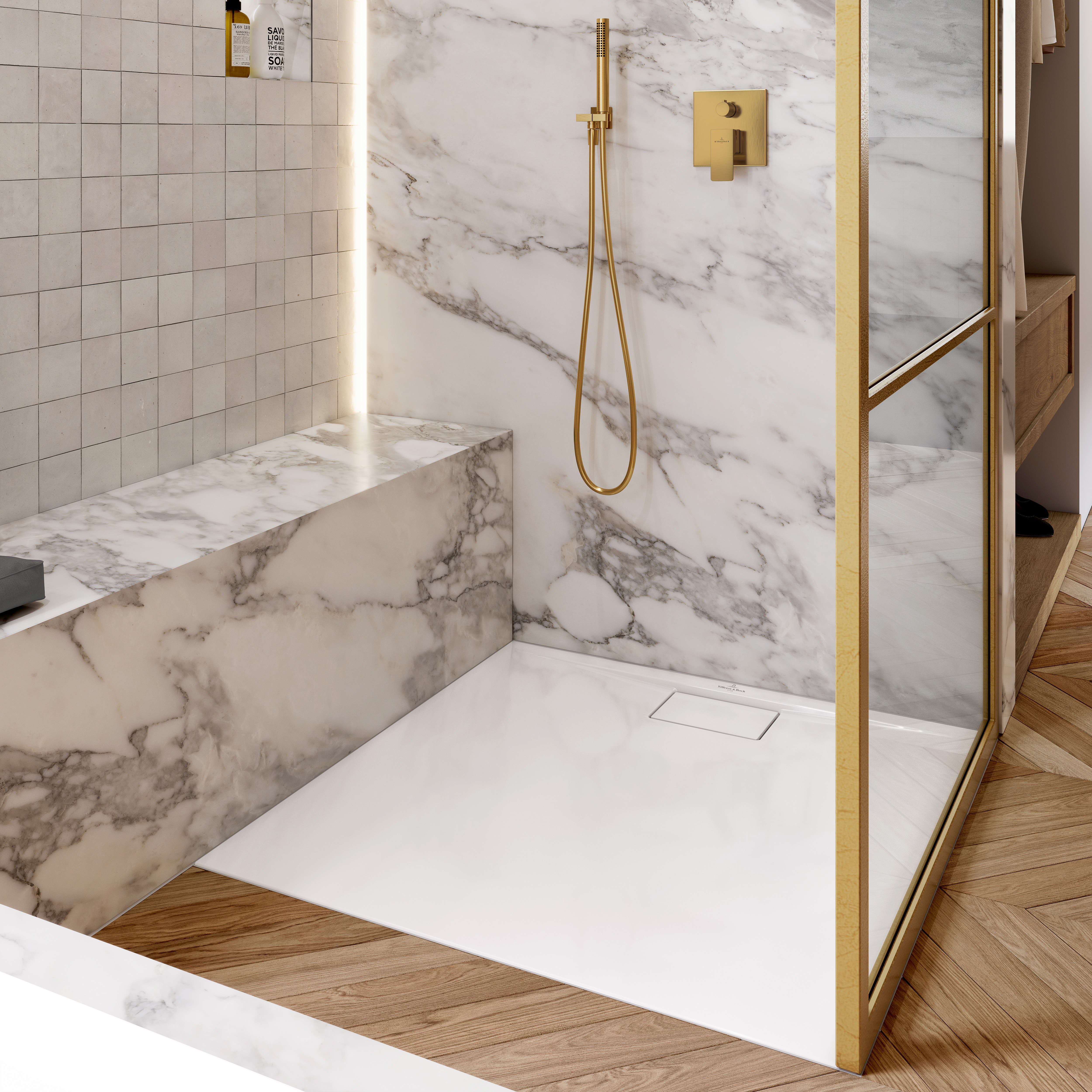Universal Showers Support de douchette,pour montage mural, Rond, Brushed Gold