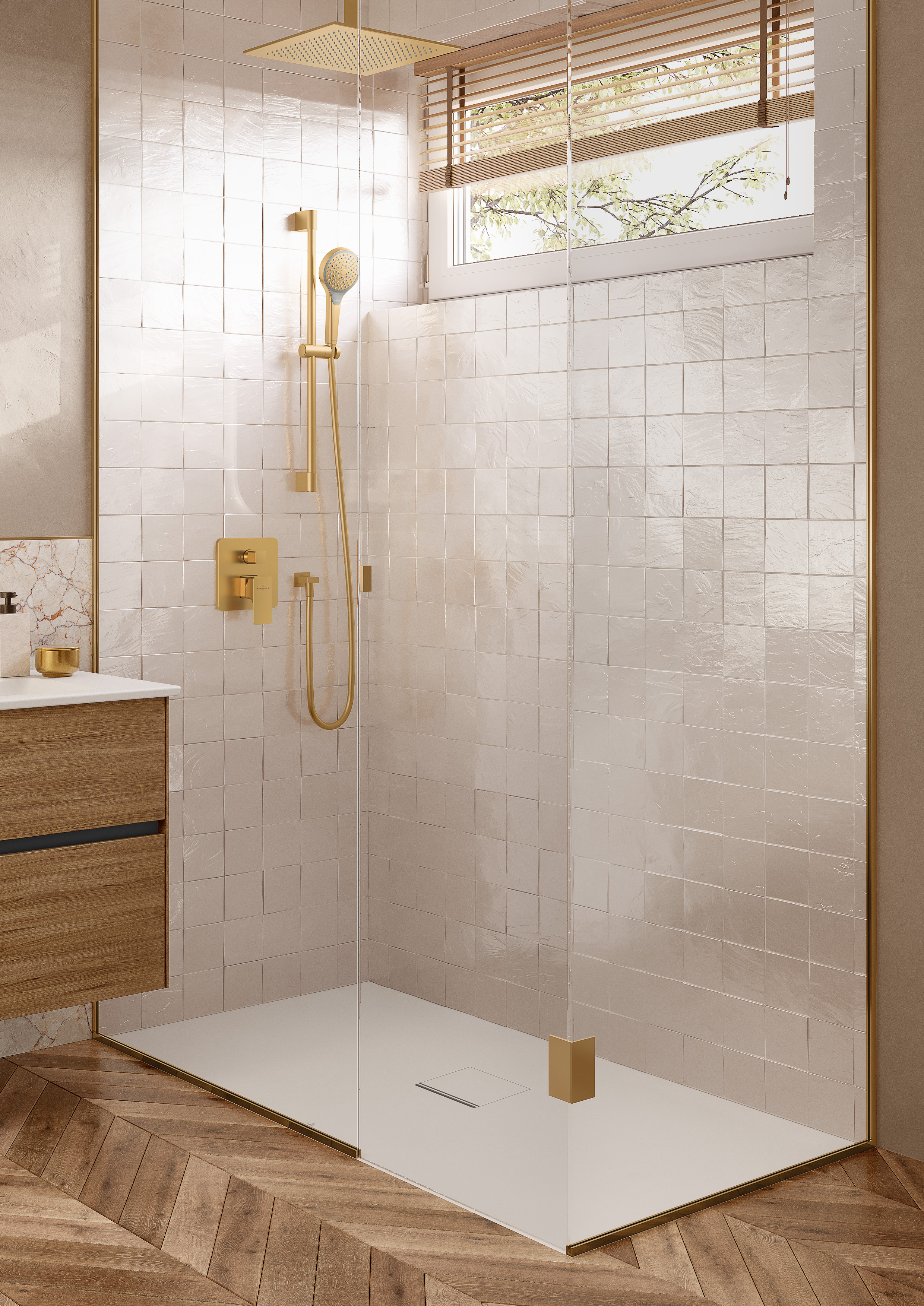 Universal Showers Coude de raccordement mural,pour montage mural, Rectangulaire, Brushed Gold