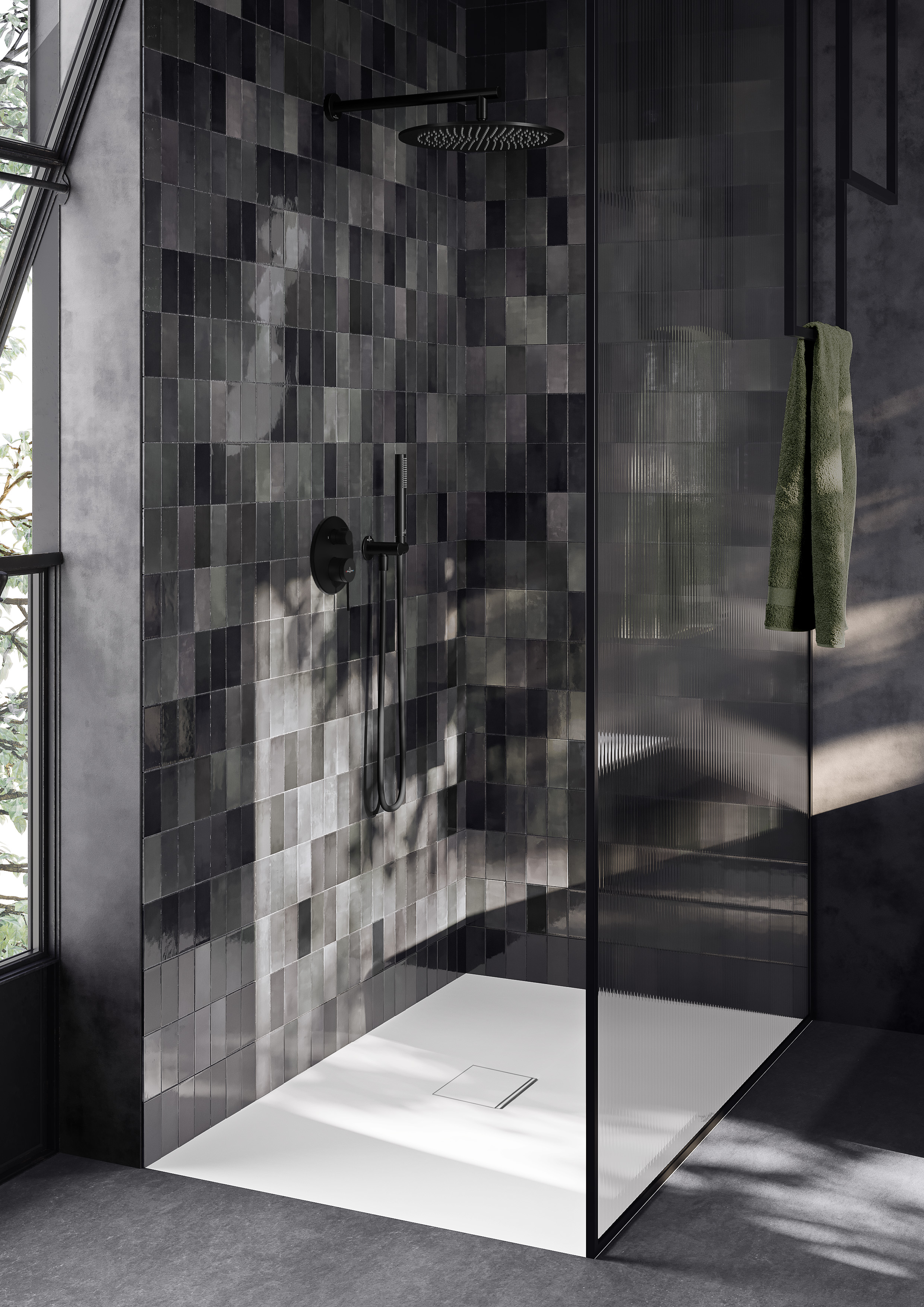 Universal Showers Bras pour ciel de pluie,pour montage mural, Rond, Matt Black