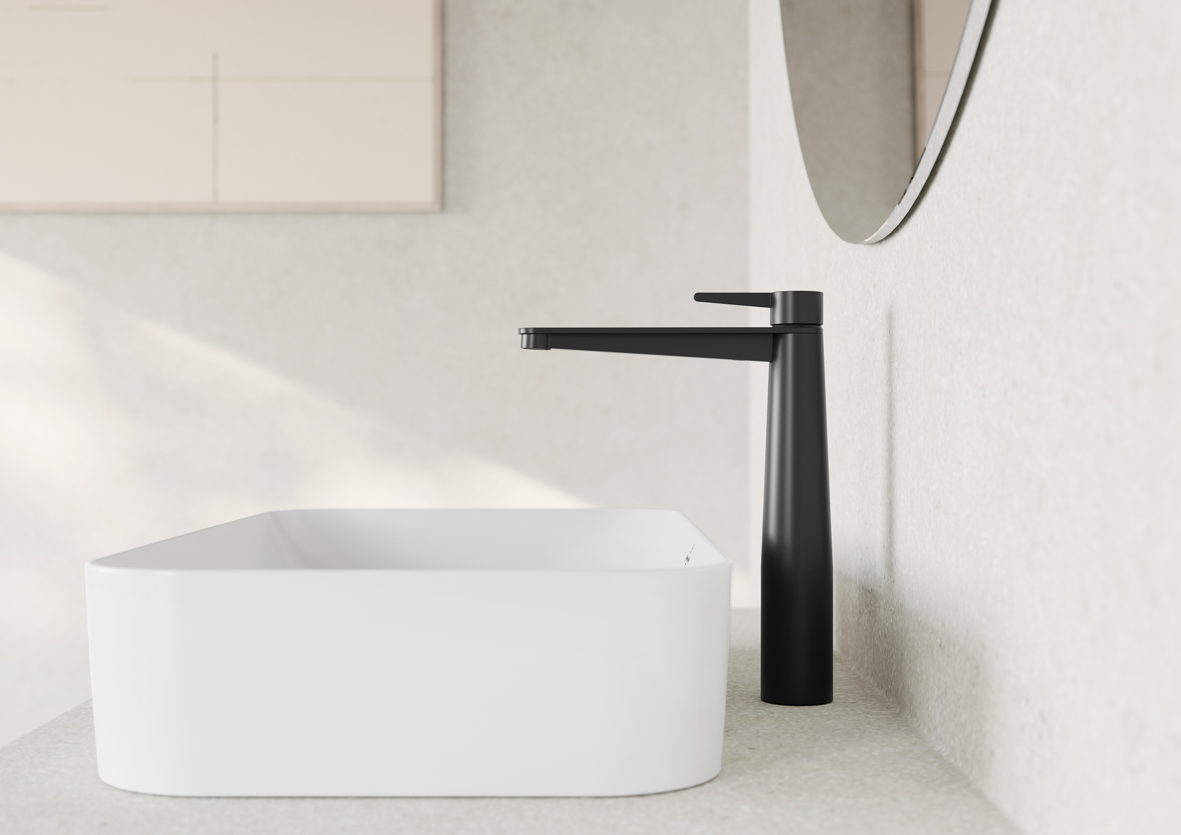 Conum Einhebel-Waschtischarmatur erhöht, Mit Push-Open-Ablaufgarnitur, Matt Black