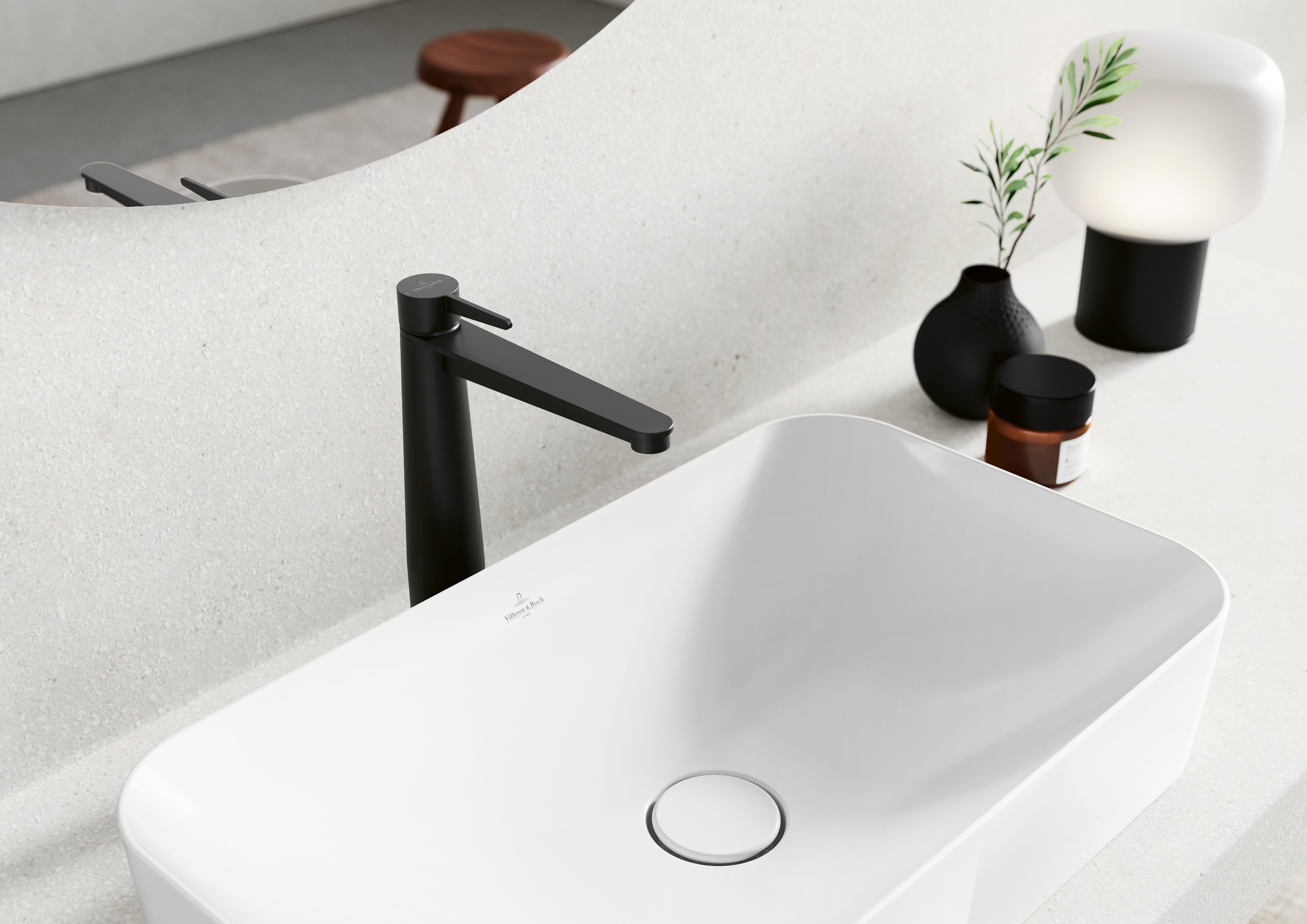 Conum Einhebel-Waschtischarmatur erhöht, Mit Push-Open-Ablaufgarnitur, Matt Black