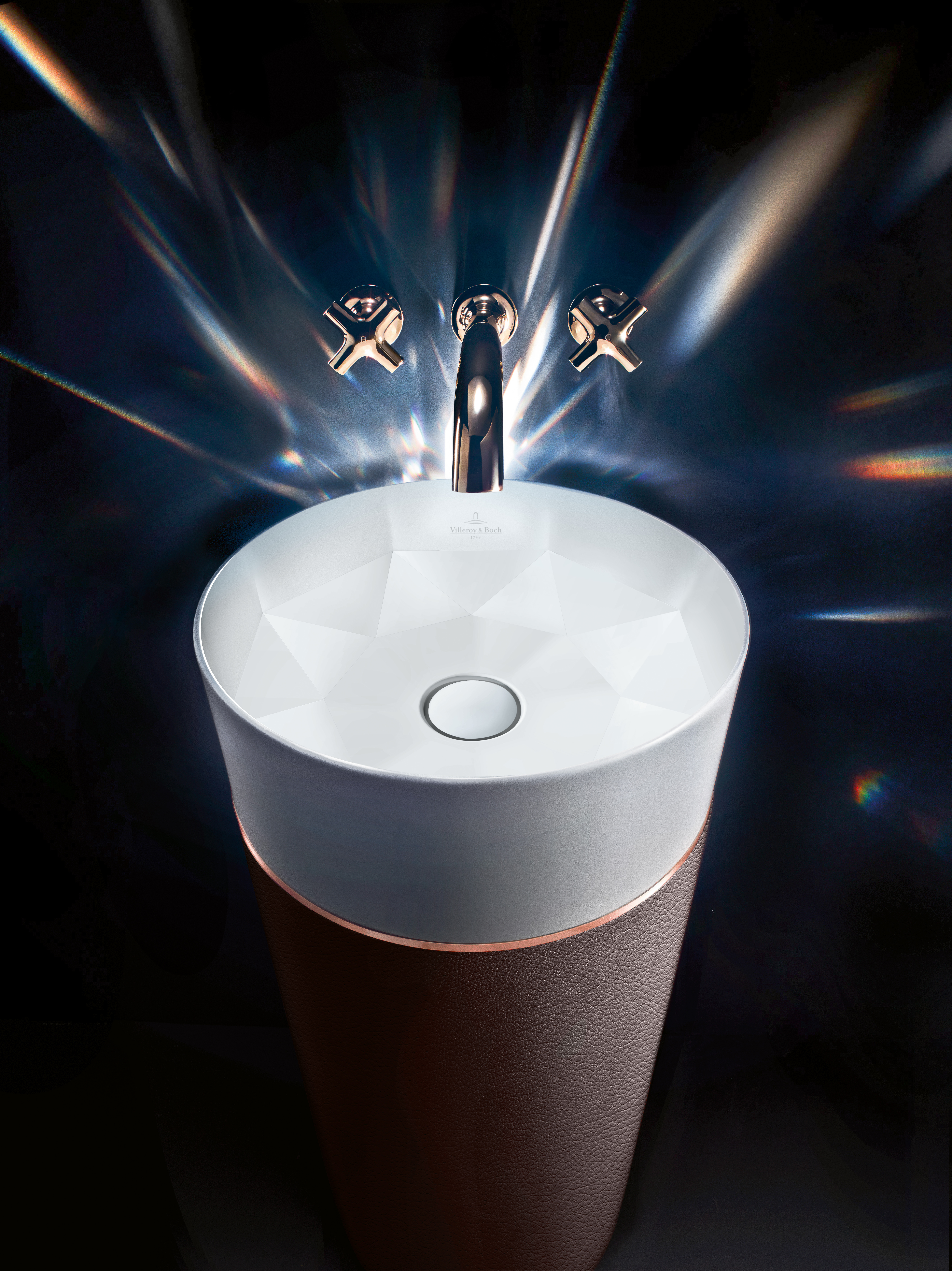 Octagon Washbasin with pedestal, 400x400x950mm, Mocha Leather